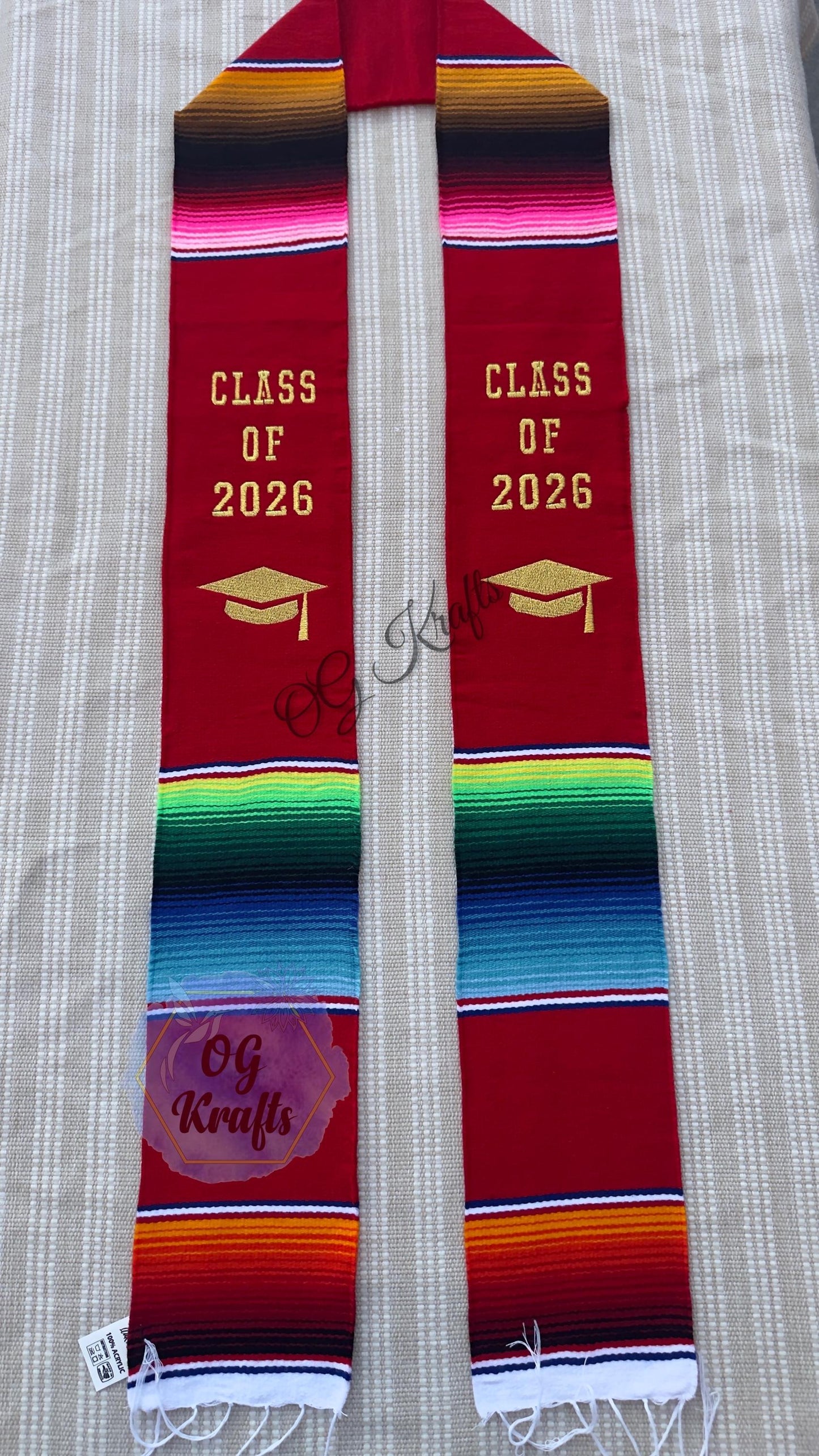 Class of 2026 Authentic Mexican Sarape Graduation Sash Red Graduation Sarape Sash Embroidered Sarape Grad Sash Graduation Gift Senior Gift