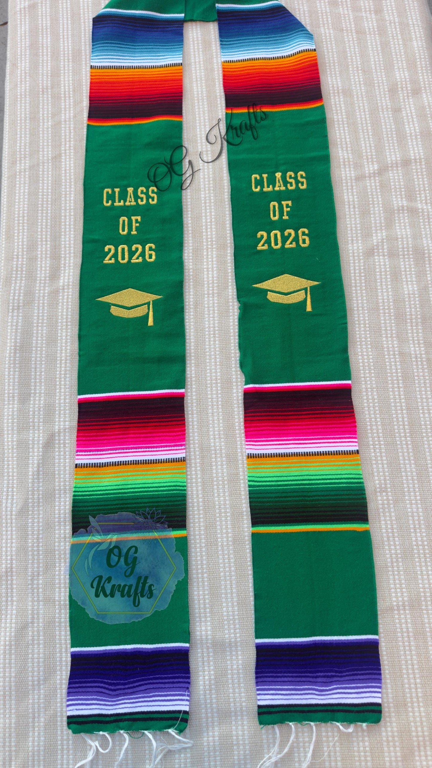 Class of 2026 Authentic Mexican Sarape Graduation Sash Green Graduation Sarape Sash Embroidered Sarape Grad Sash Graduation Gift Senior Gift
