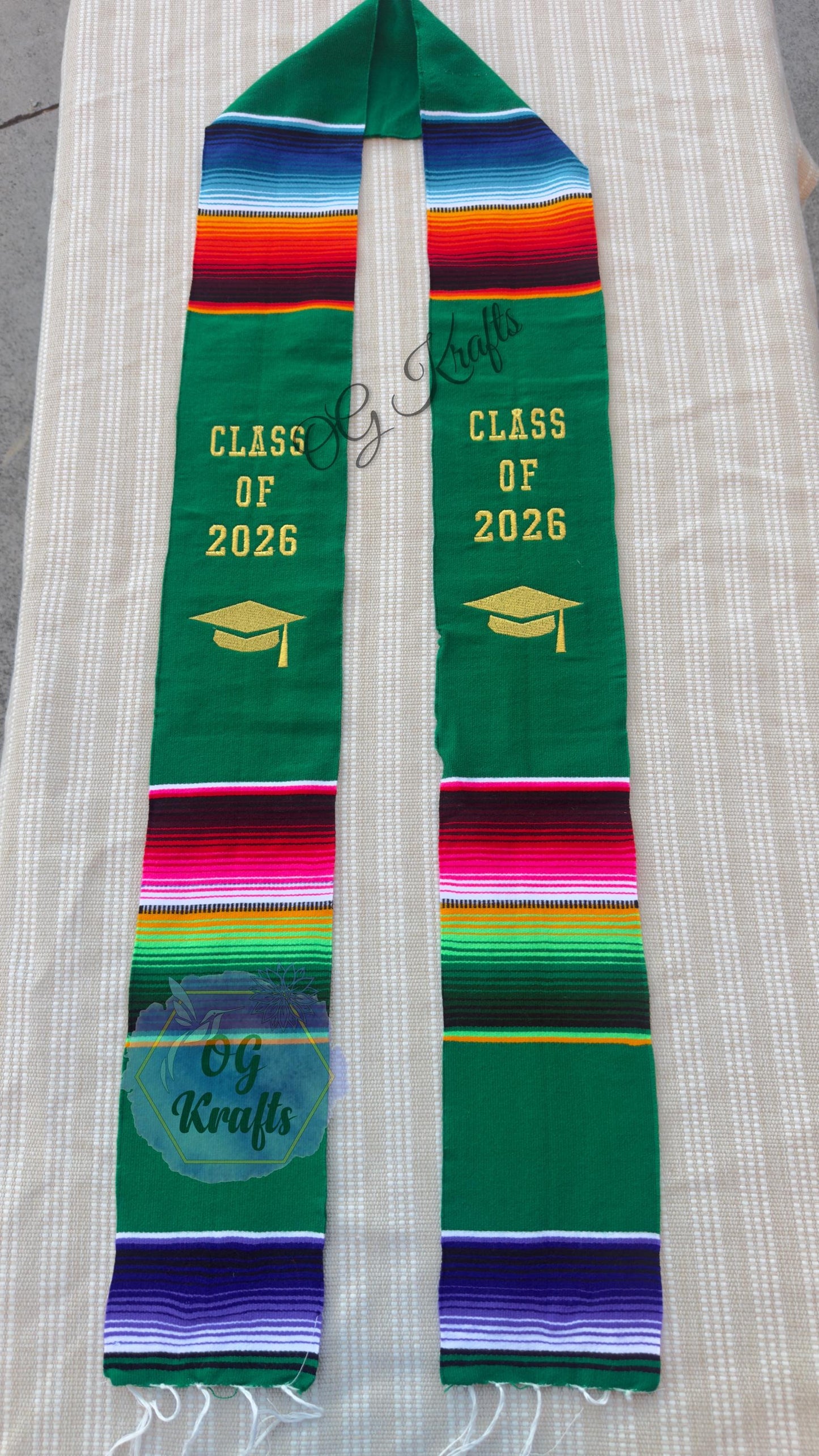 Class of 2026 Authentic Mexican Sarape Graduation Sash Green Graduation Sarape Sash Embroidered Sarape Grad Sash Graduation Gift Senior Gift