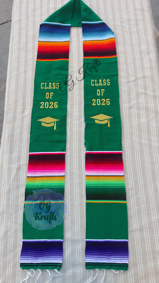 Class of 2026 Authentic Mexican Sarape Graduation Sash Green Graduation Sarape Sash Embroidered Sarape Grad Sash Graduation Gift Senior Gift