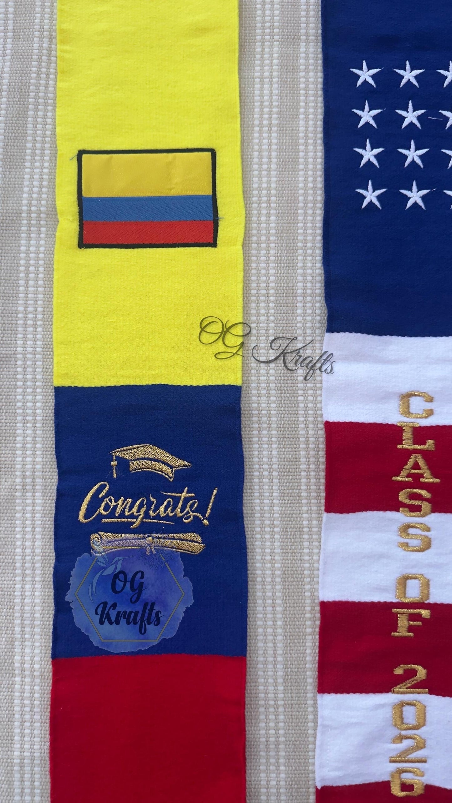 Colombia/USA Class of 2026 Mexican Sarape Graduation Stole Sarape Graduation Sash Grad Para mis Padres colombia Flag American Flag Grad Sash