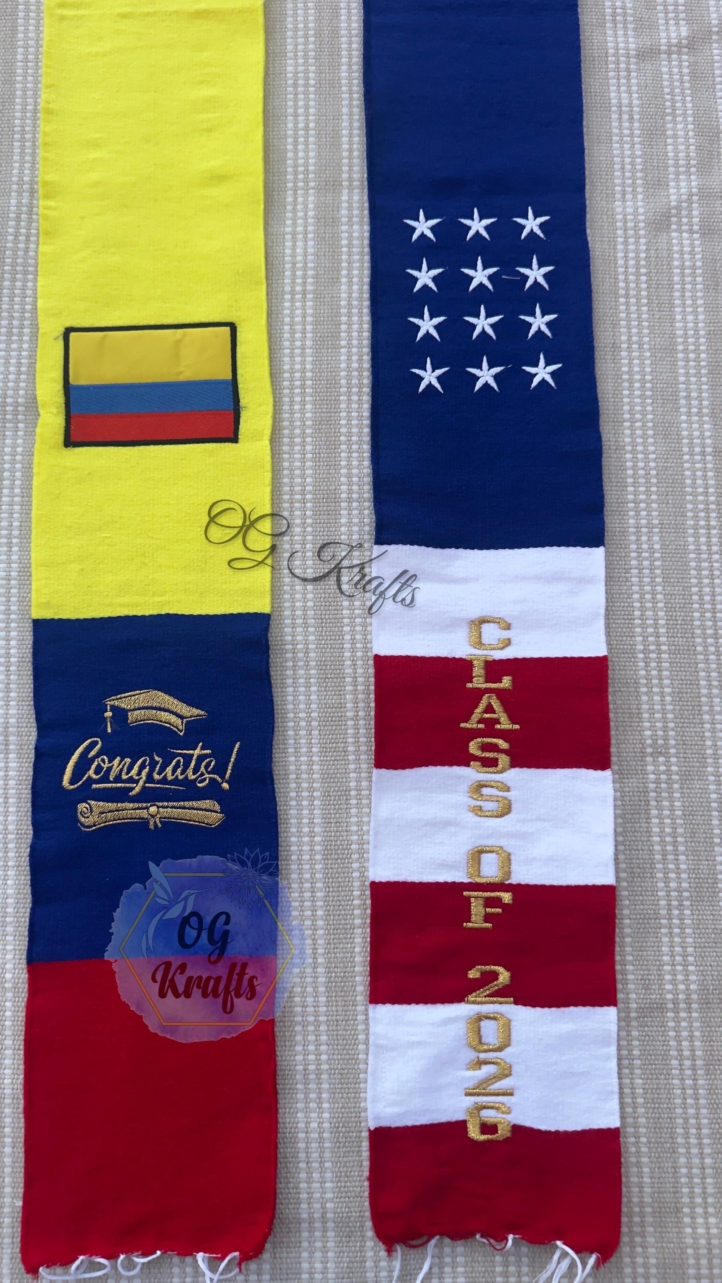 Colombia/USA Class of 2026 Mexican Sarape Graduation Stole Sarape Graduation Sash Grad Para mis Padres colombia Flag American Flag Grad Sash