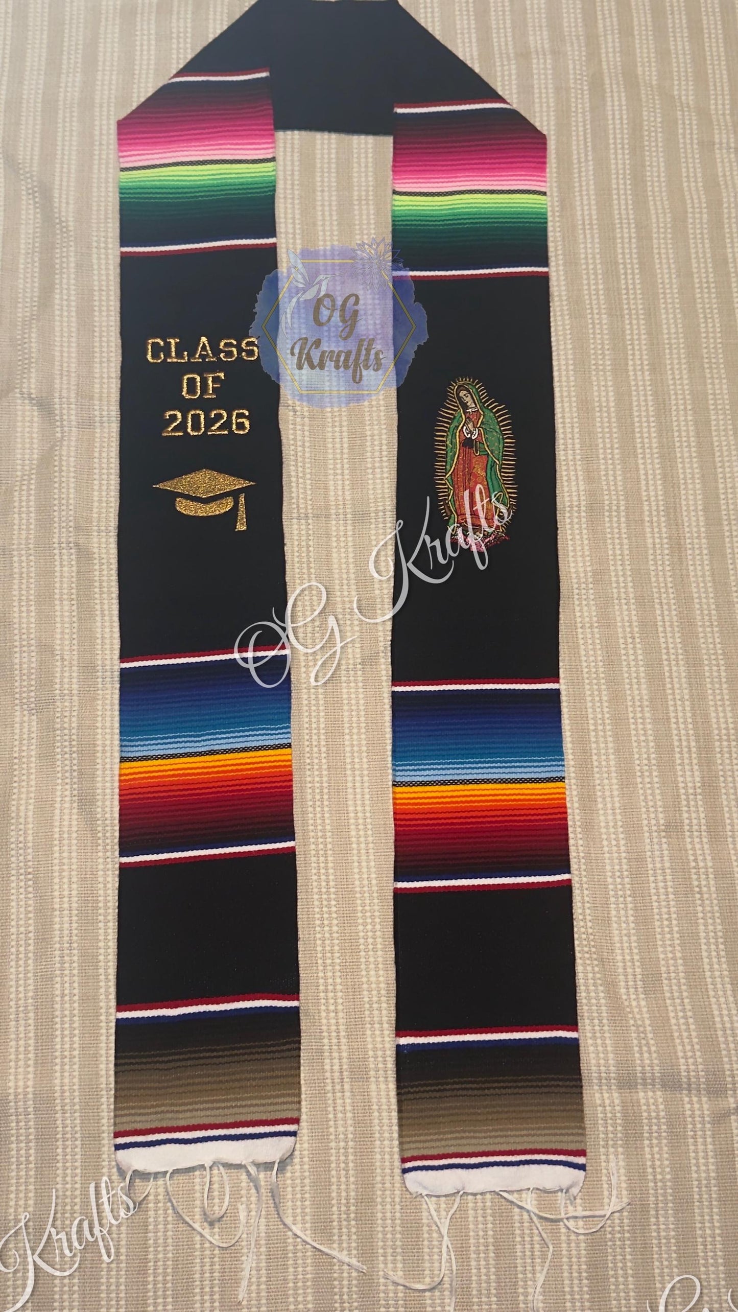 Virgen Class of 2026 Mexican Sarape Graduation Stole Graduation Gift Virgencita sarape Stole Black Grad sash