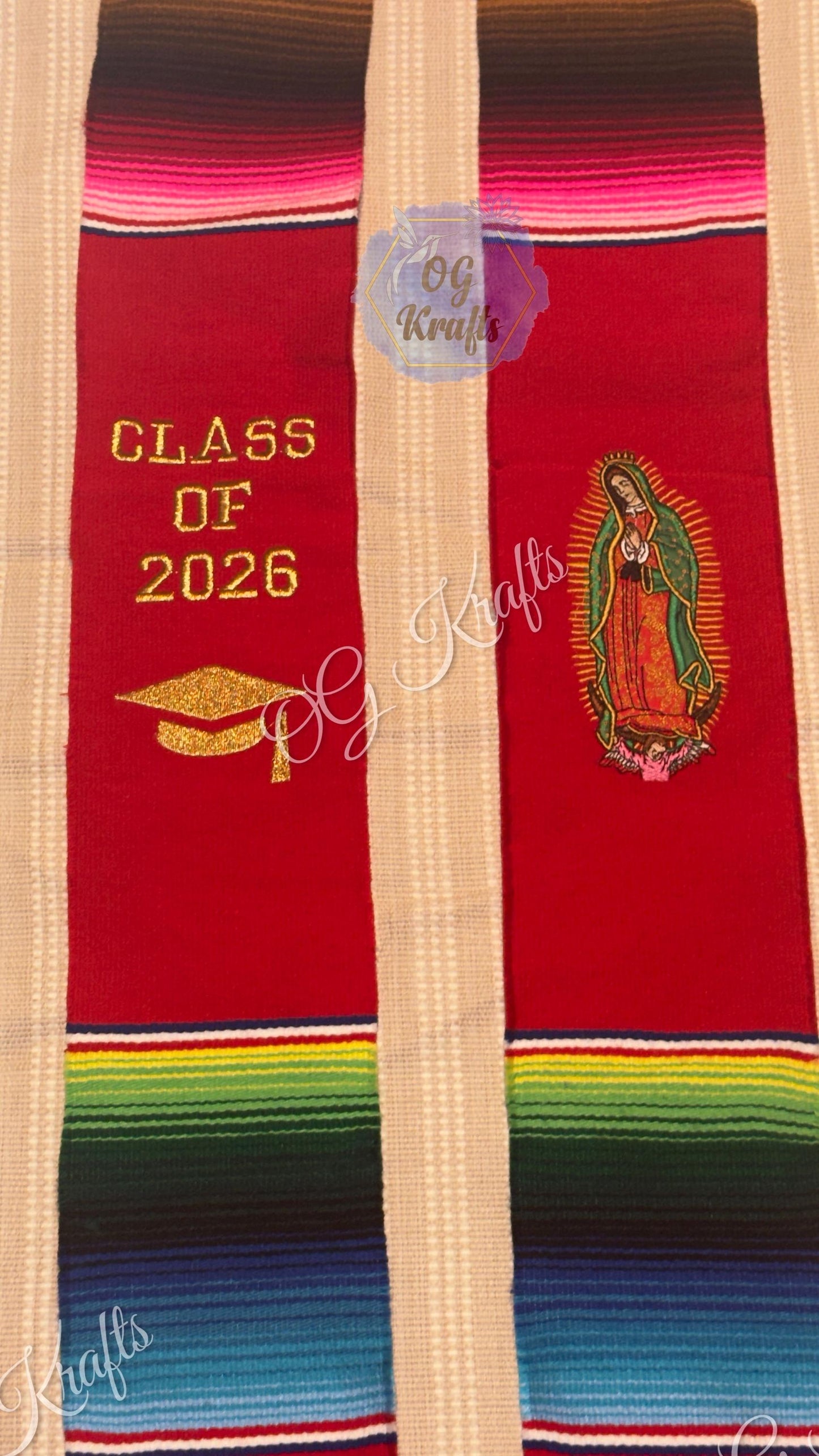Virgen Class of 2026 Mexican Sarape Graduation Stole Graduation Gift Virgencita Sarape Stole Serape Graduation Stole Red Graduation Sash