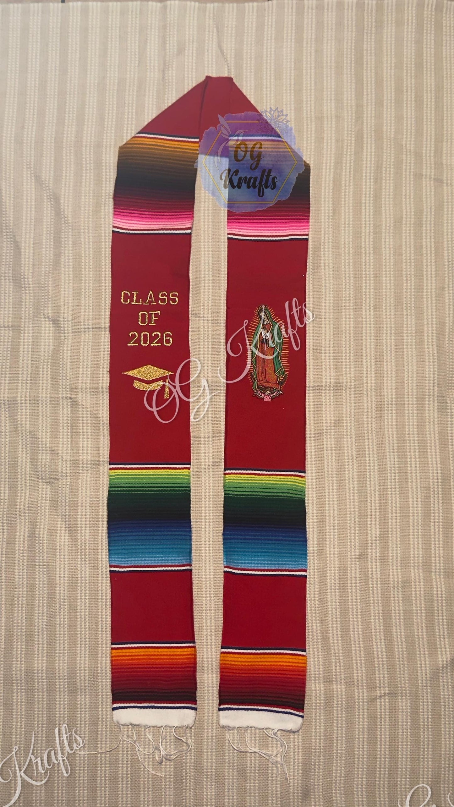 Virgen Class of 2026 Mexican Sarape Graduation Stole Graduation Gift Virgencita Sarape Stole Serape Graduation Stole Red Graduation Sash