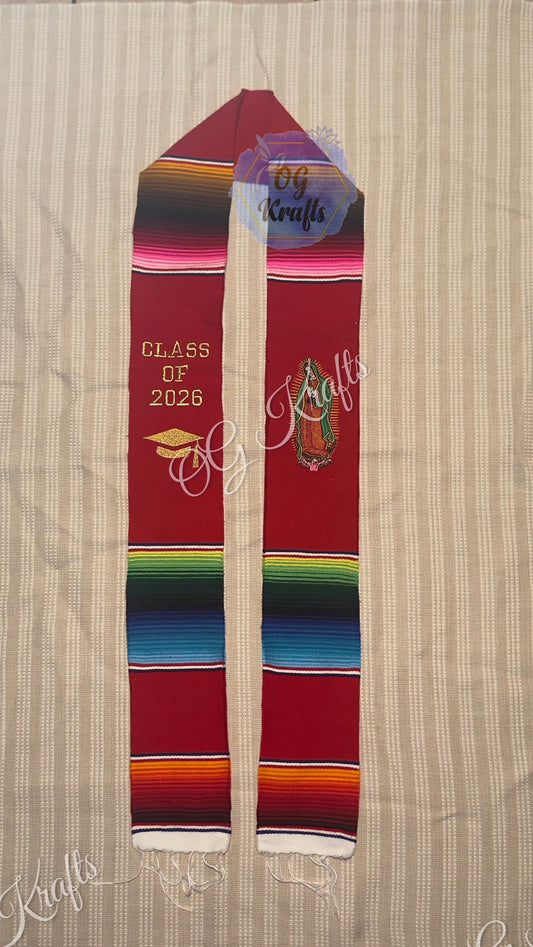 Virgen Class of 2026 Mexican Sarape Graduation Stole Graduation Gift Virgencita Sarape Stole Serape Graduation Stole Red Graduation Sash
