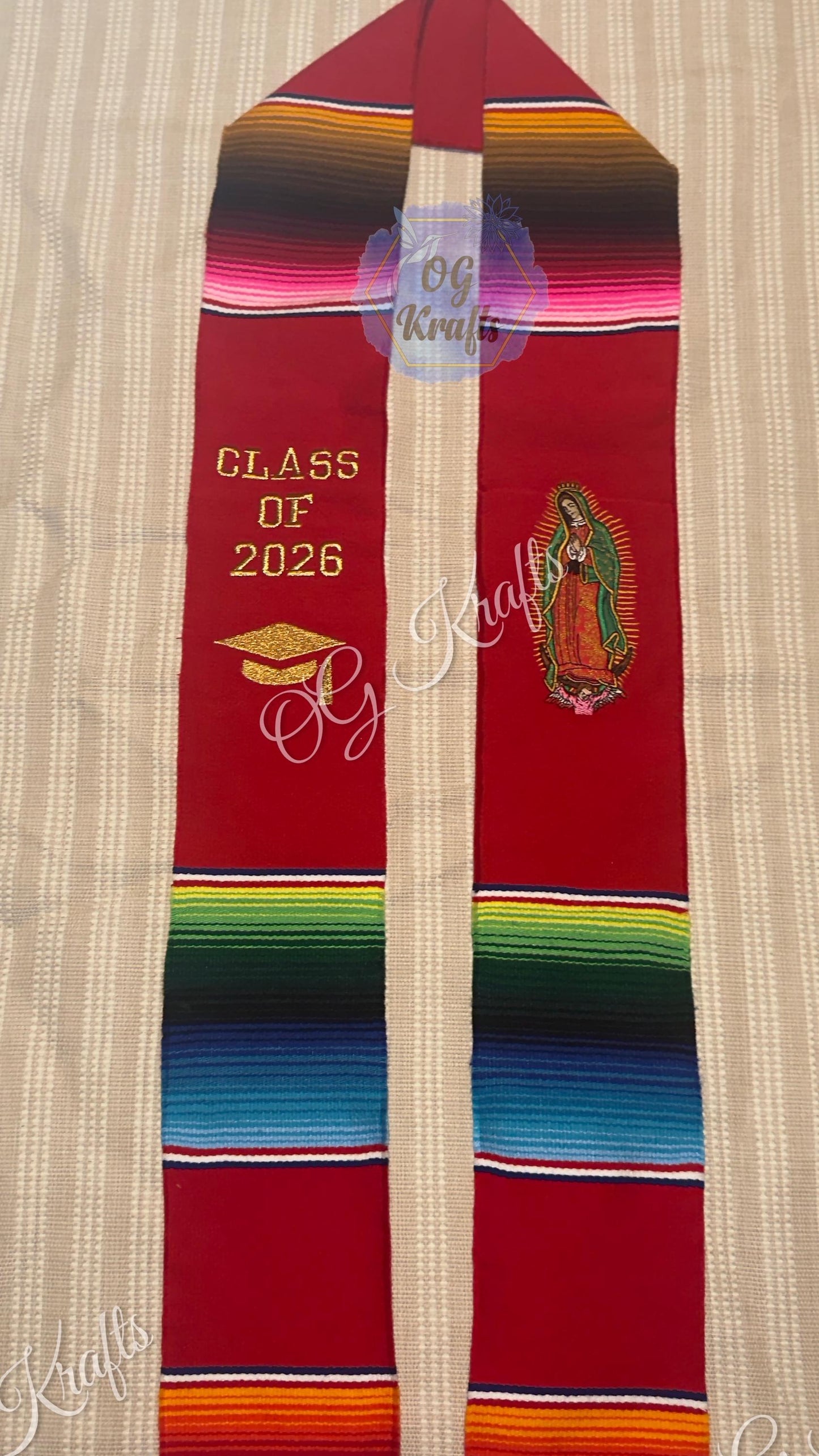 Virgen Class of 2026 Mexican Sarape Graduation Stole Graduation Gift Virgencita Sarape Stole Serape Graduation Stole Red Graduation Sash