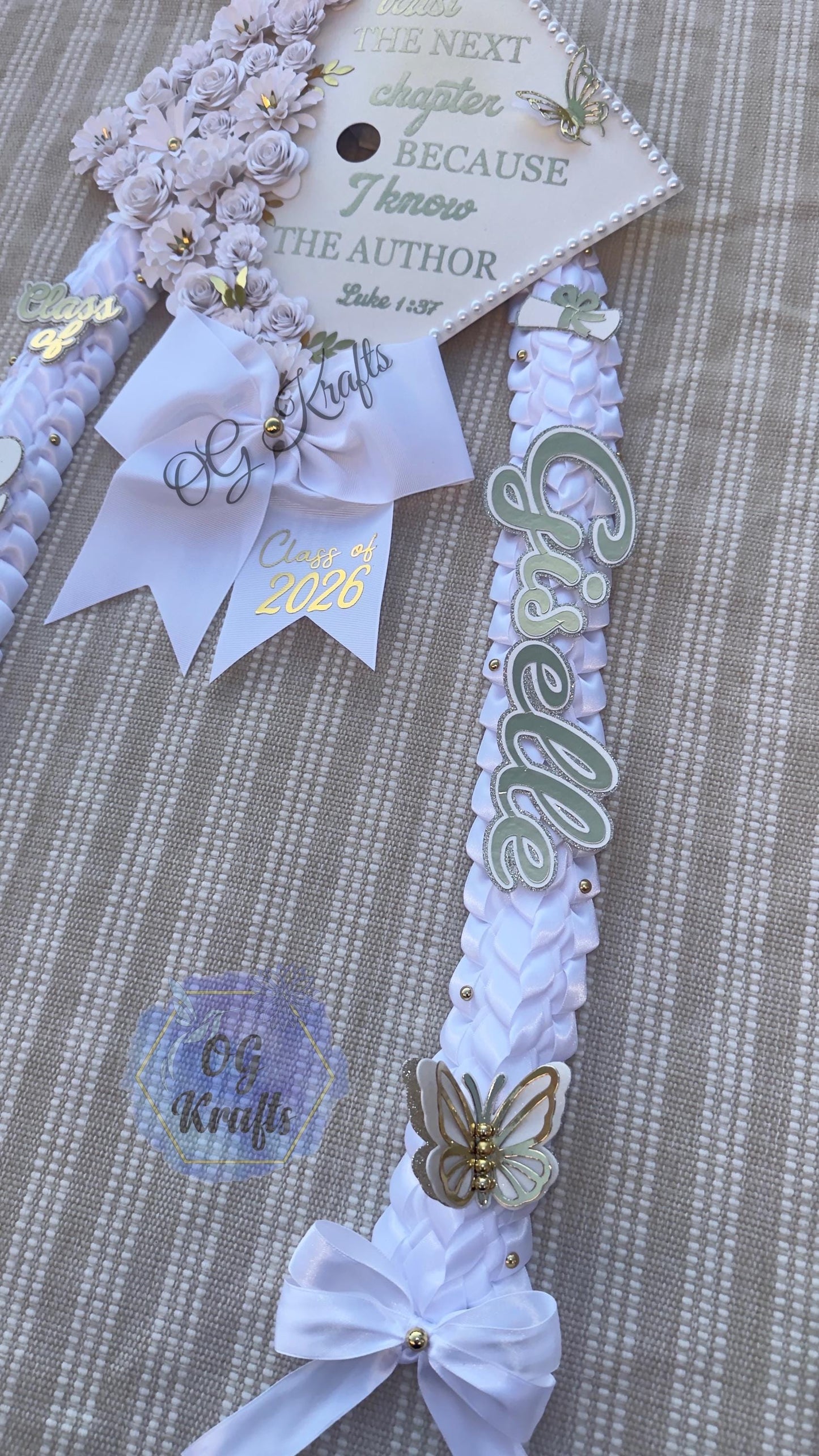 Girly Graduation Lei & Grad cap Lei Senior Night Gift Lei Braided Ribbon Lei Graduation Ribbon Lei Graduate Lei 2026 Senior Wht Military Lei