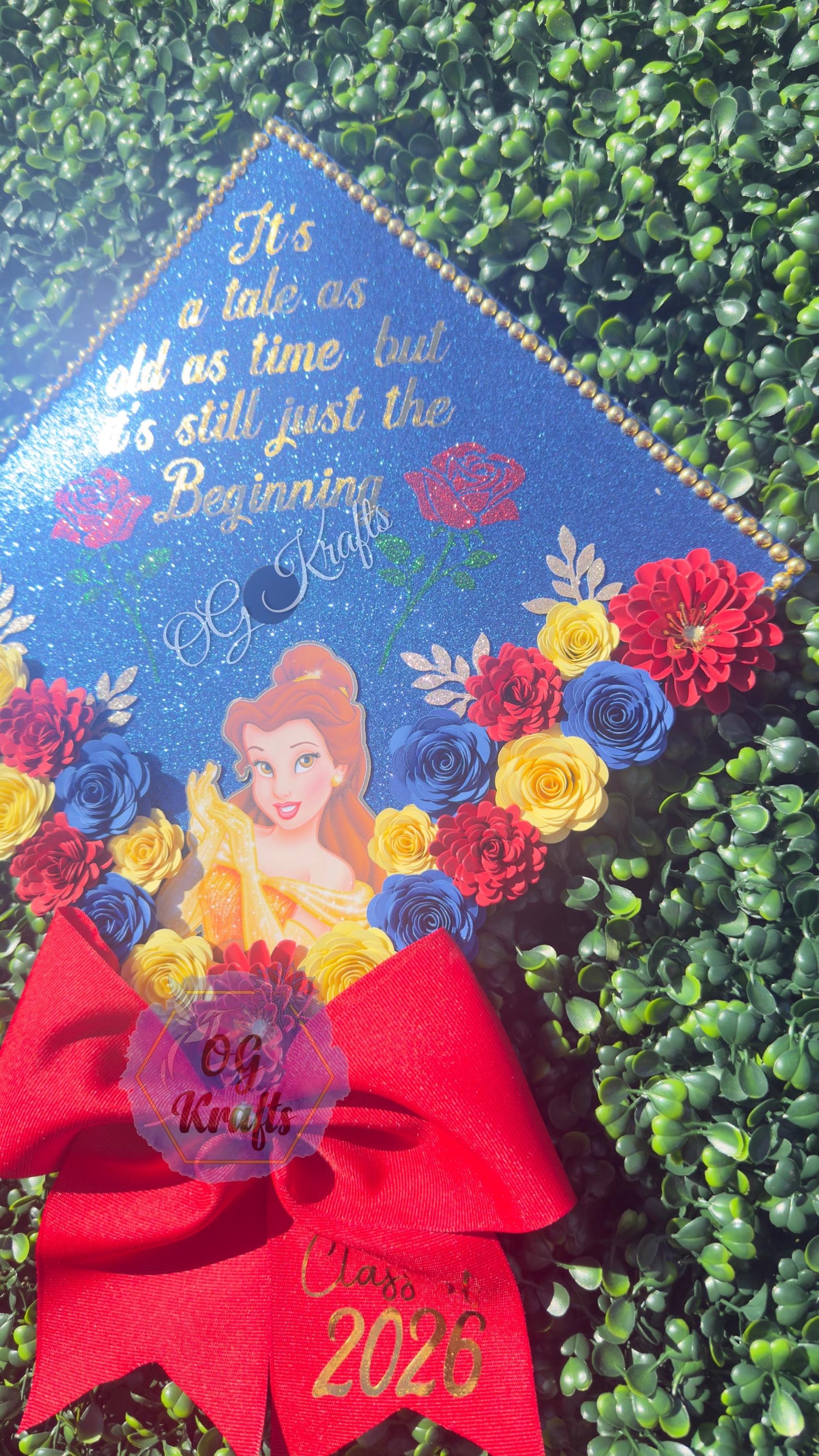 Yellow Princess Fairytale Graduation Cap Topper Personalized Grad Cap Class of 2026 Graduation Gift Beauty Girly beautiful Cap Topper w/bow