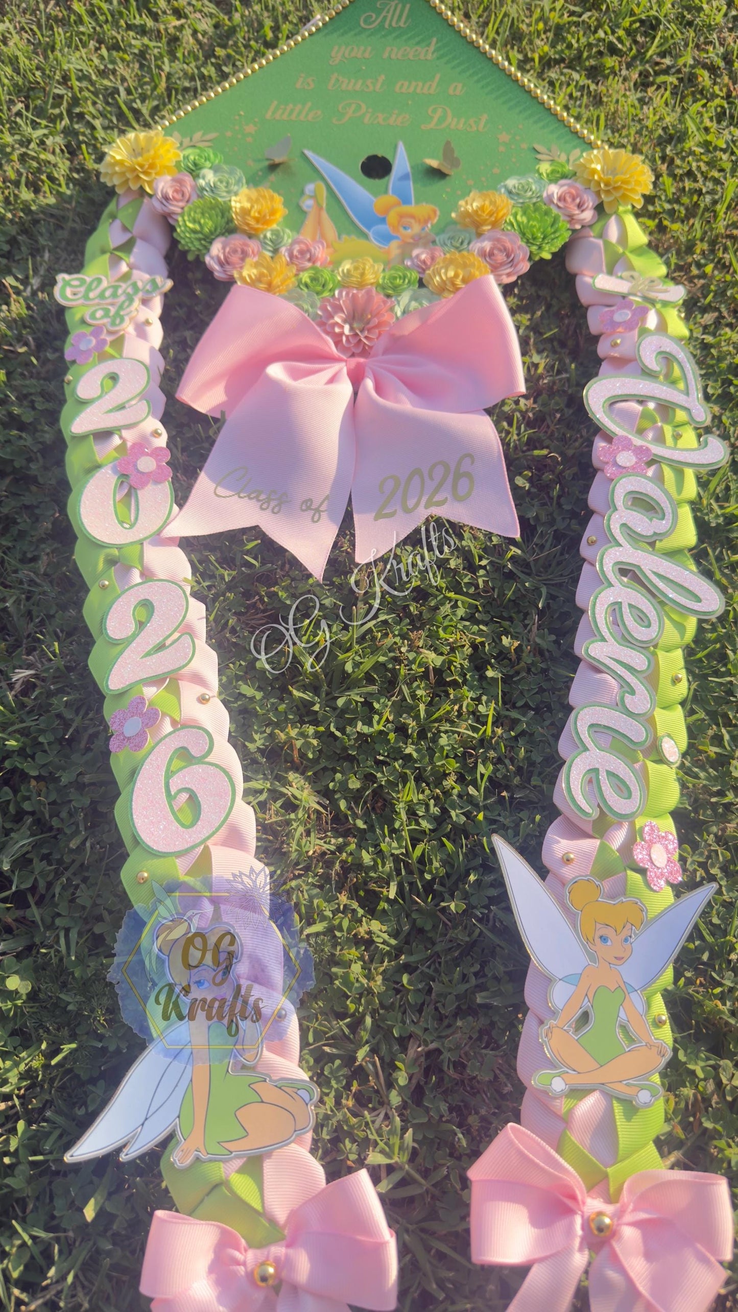 Pixie Fairy Princess Bundle Graduation cap and lei Personalized Grad Cap Graduation Lei Class of 2026 Graduation Topper Kinder Senior Gift