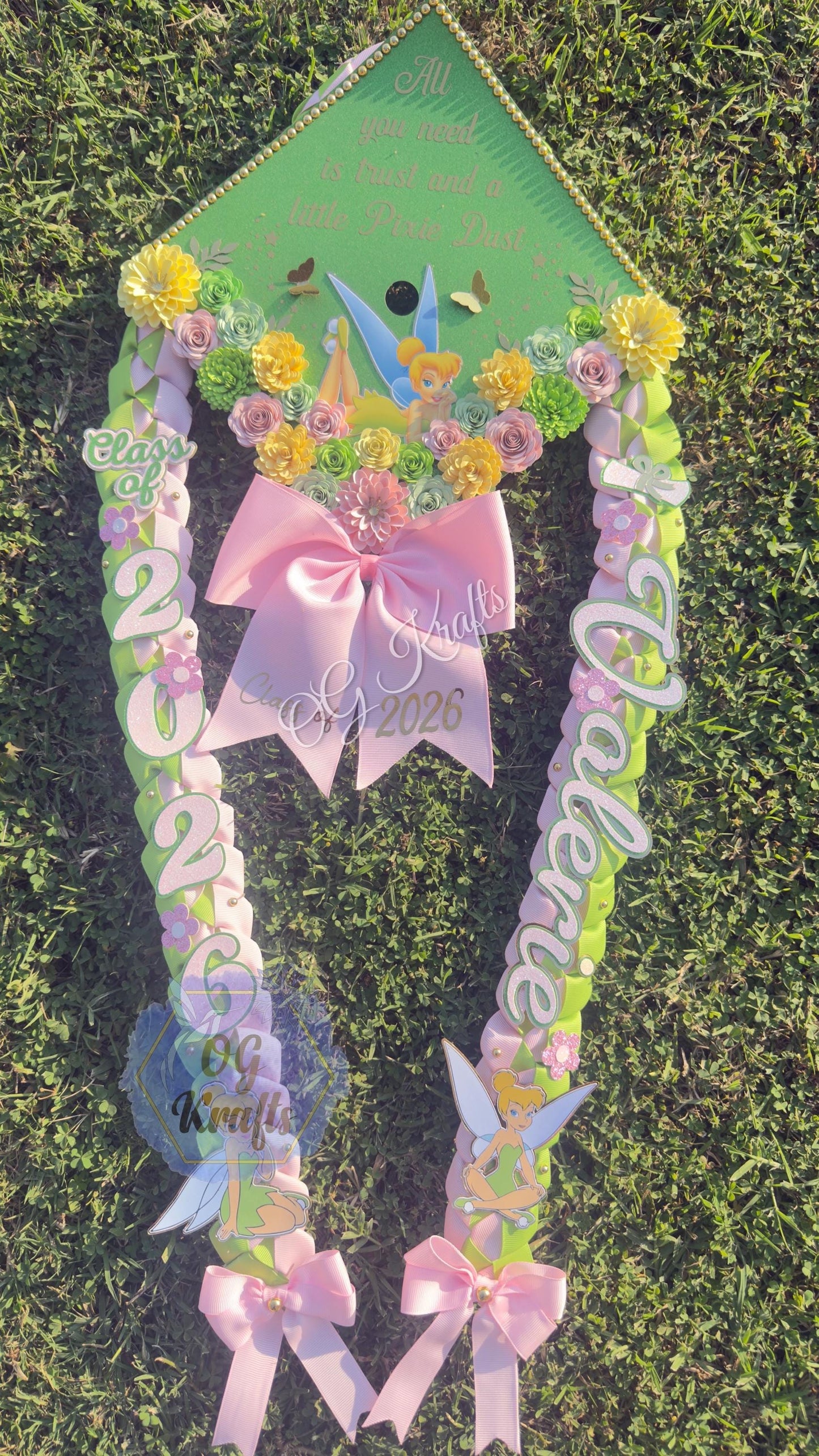 Pixie Fairy Princess Bundle Graduation cap and lei Personalized Grad Cap Graduation Lei Class of 2026 Graduation Topper Kinder Senior Gift