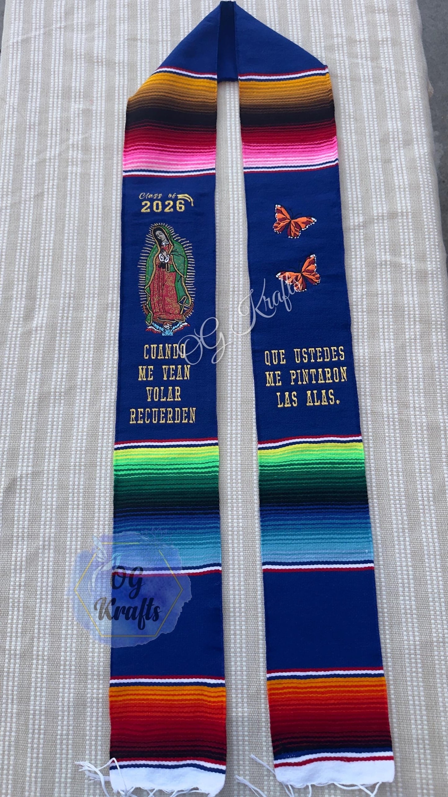 Virgin Butterfly Sarape Graduation Stole Graduation Gift Class of 2026 Mexican Serape Graduation Sash First Generation Grad Sash Senior Gift