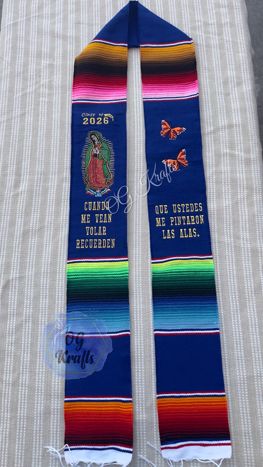 Virgin Butterfly Sarape Graduation Stole Graduation Gift Class of 2026 Mexican Serape Graduation Sash First Generation Grad Sash Senior Gift