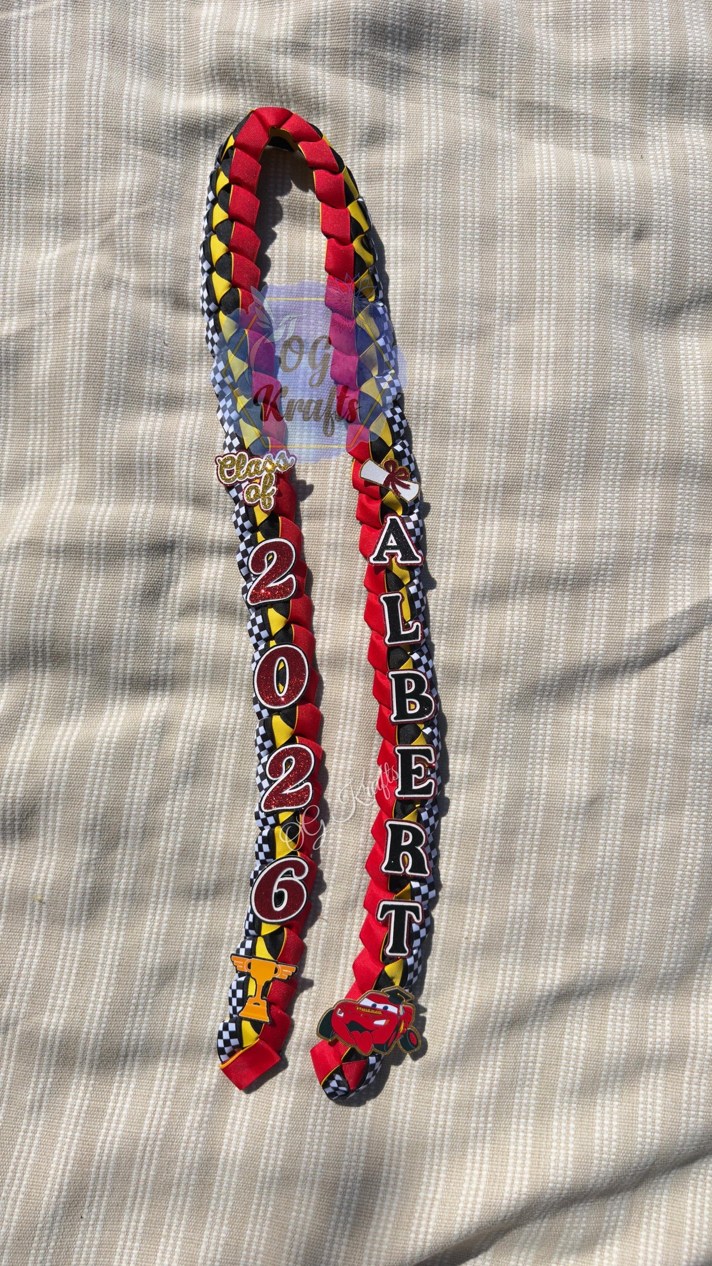 Race car Graduation Lei Custom Ribbon Lei Class of 2026 Keepsake Graduation Ribbon Necklace Race Car Grad Lei Male Graduation gift