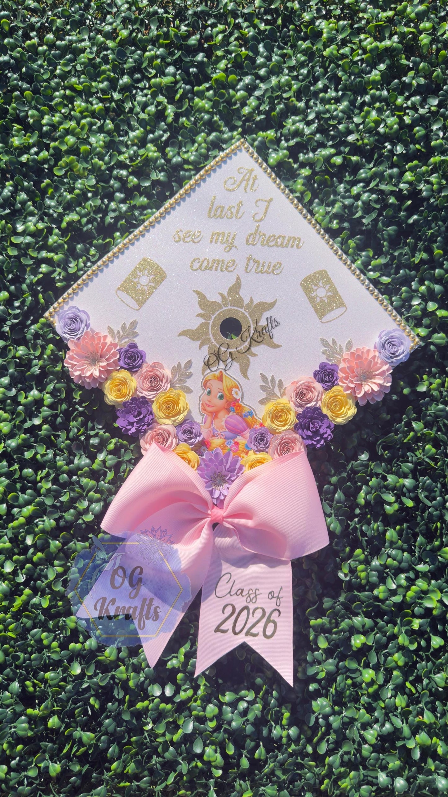 Purple Princess Graduation Cap Topper  Custom Grad Cap Topper floral Cap Viral Grad Cap Class of 2026 kinder and Senior Graduation Gift