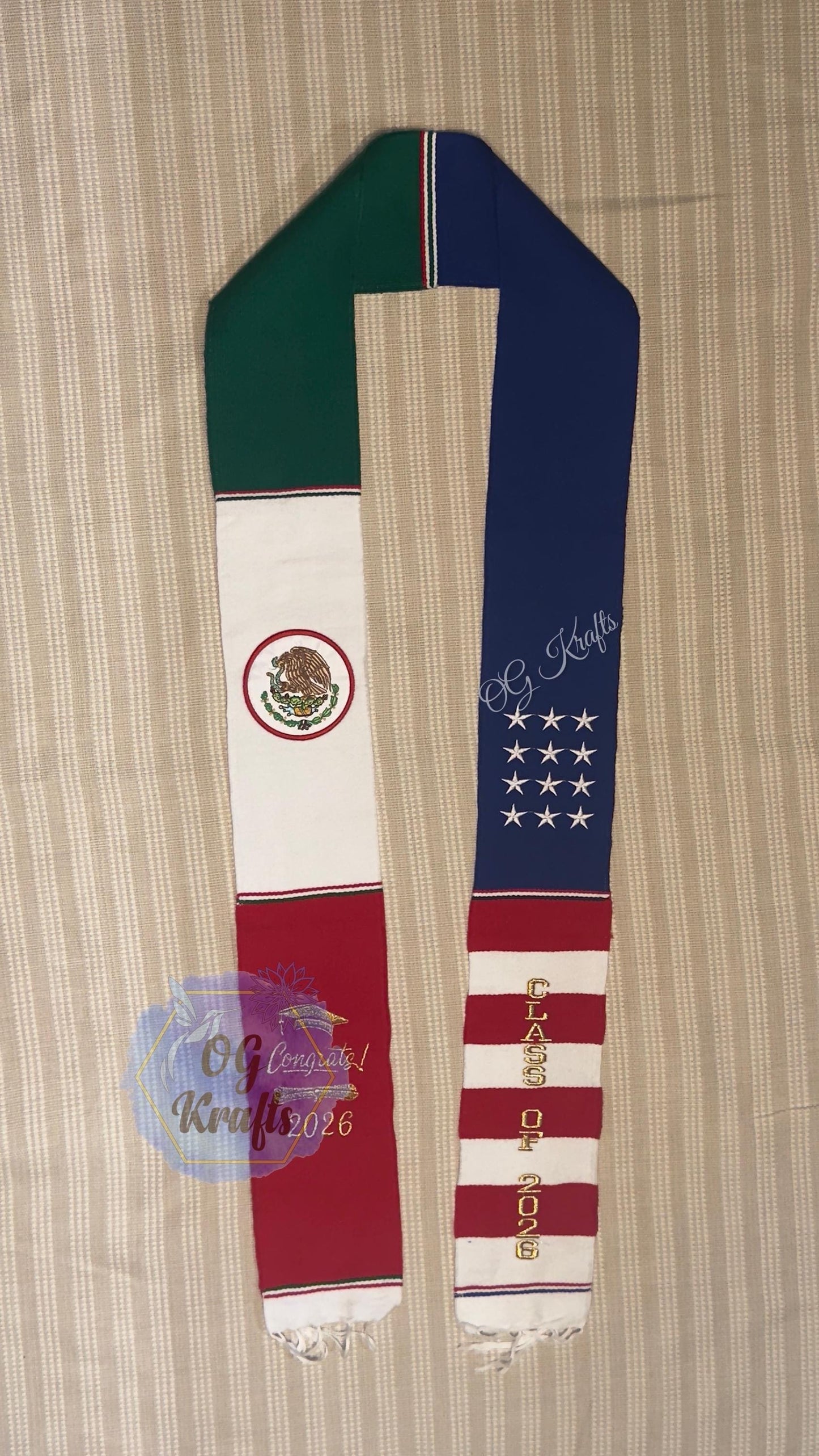 Mexican American Class of 2026 Mexican Sarape Graduation Stole Sarape Graduation Sash Grad Para mis Padres Mexican Flag USA Flag Grad Sash