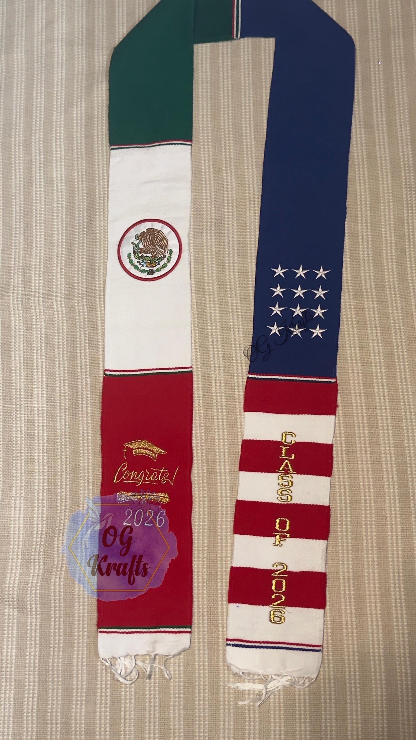 Mexican American Class of 2026 Mexican Sarape Graduation Stole Sarape Graduation Sash Grad Para mis Padres Mexican Flag USA Flag Grad Sash