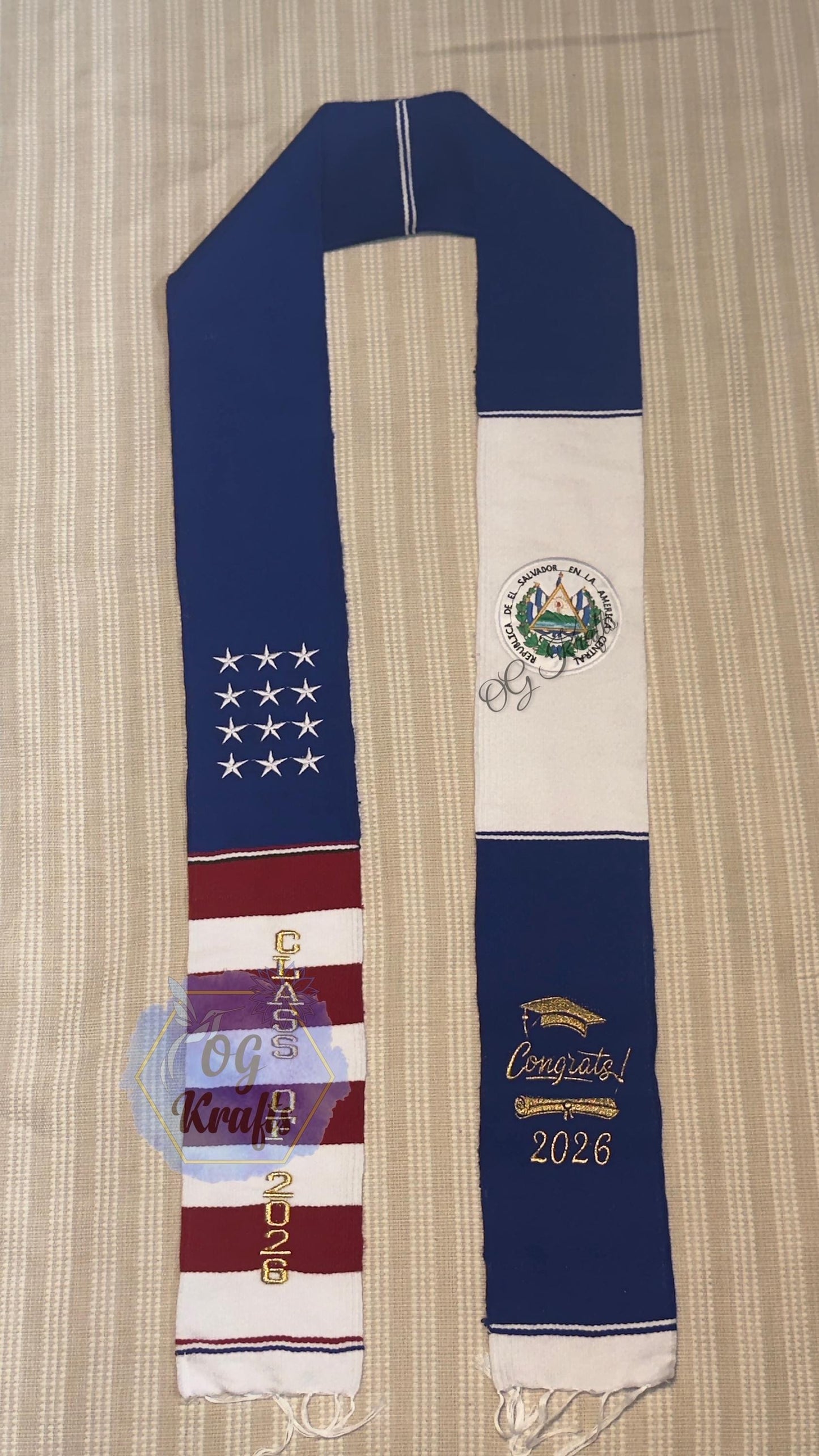 El Salvador American Class of 2026 Mexican Sarape Graduation Stole Sarape Graduation Sash Grad Para mis Padres  ES Flag USA Flag Grad Sash