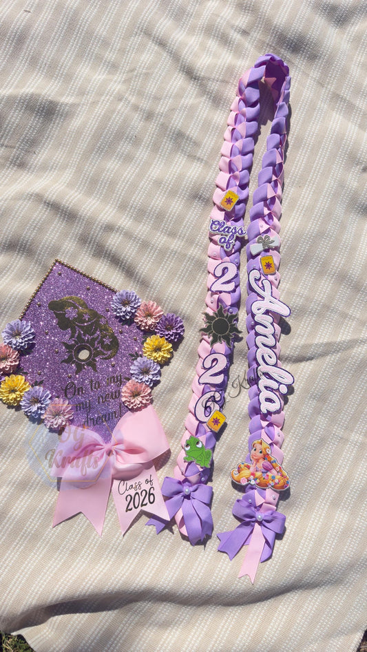 Purple Princess Graduation Bundle On to my new dream Grad Topper/Lei Bundle Personalized Grad Cap Graduation Lei Class of 2026 Grad Topper