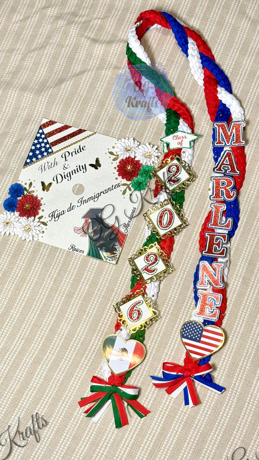With Pride and Dignity Hija de Inmigrantes Graduation Cap Topper/lei Bundle Mexican Color Flowers Class of 2026 Mexican American Grad Topper