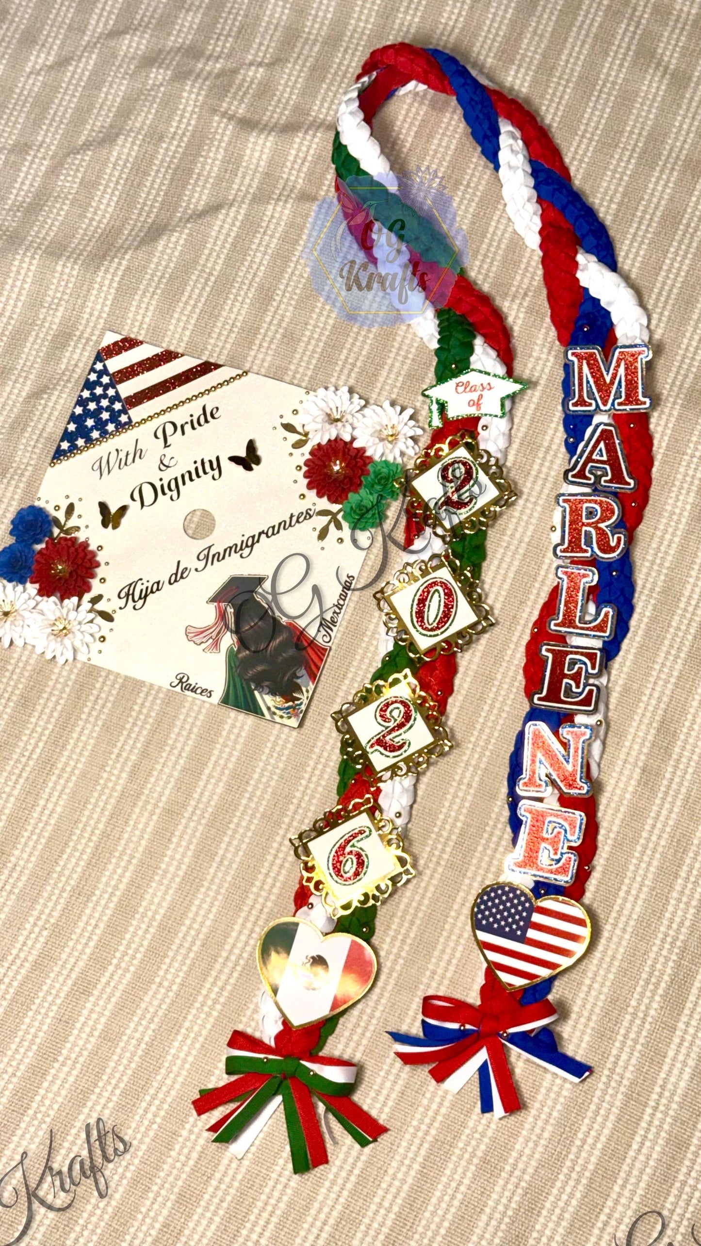 With Pride and Dignity Hija de Inmigrantes Graduation Cap Topper/lei Bundle Mexican Color Flowers Class of 2026 Mexican American Grad Topper