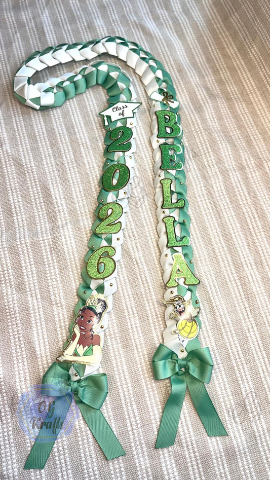 Custom Graduation Lei Princess Ribbon Lei Class of 2026 Keepsake Graduation Ribbon Necklace Graduation Gift Frog Princess Fairytale Lei