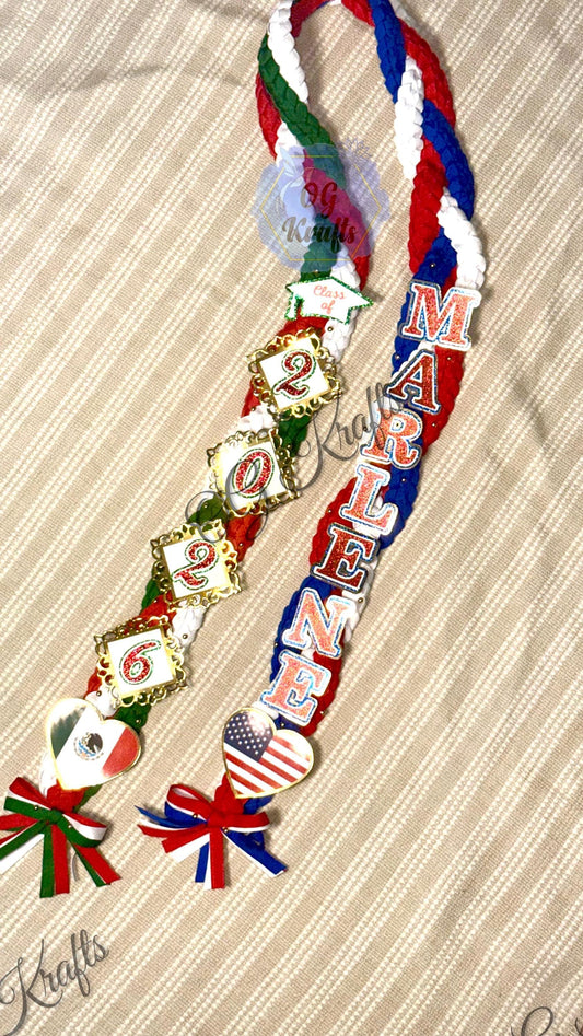Mexican American triple braid ribbon lei Class of 2026 Keepsake  Class of 2026 Graduation Ribbon Necklace Grad Personalized Grad Lei