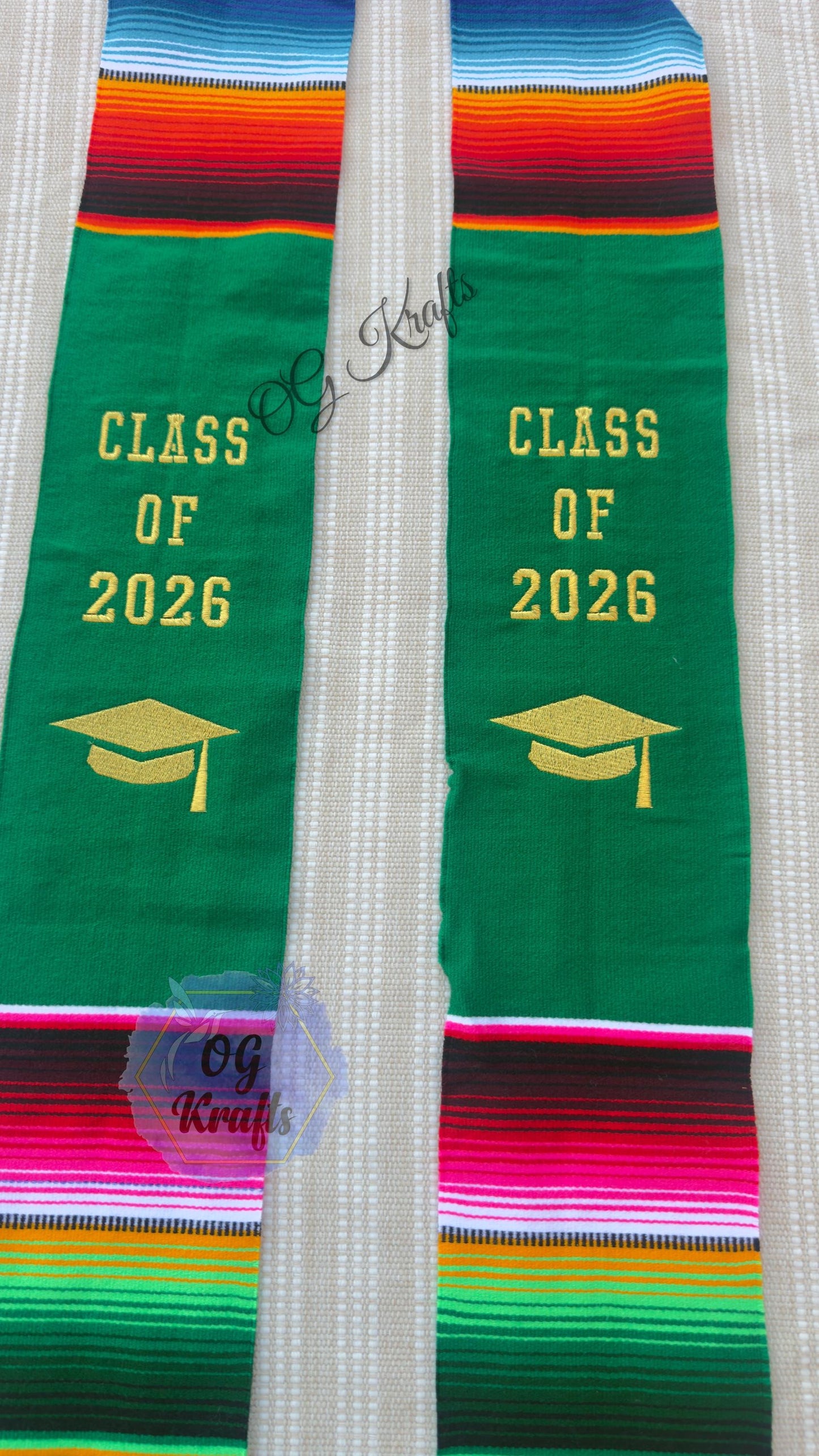 Class of 2026 Authentic Mexican Sarape Graduation Sash Green Graduation Sarape Sash Embroidered Sarape Grad Sash Graduation Gift Senior Gift