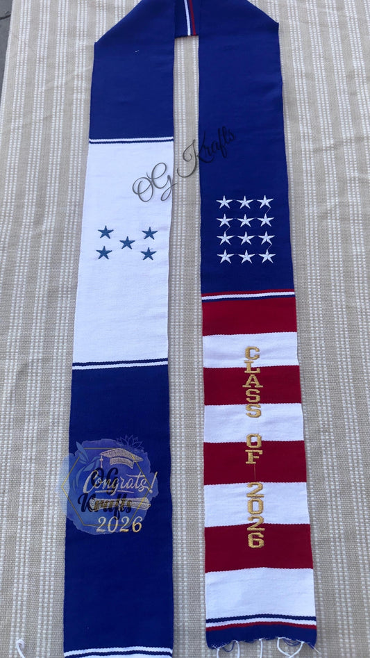 Honduras/USA Class of 2026 Mexican Sarape Graduation Stole Sarape Graduation Sash Grad Para mis Padres Honduran Flag American Flag Grad Sash