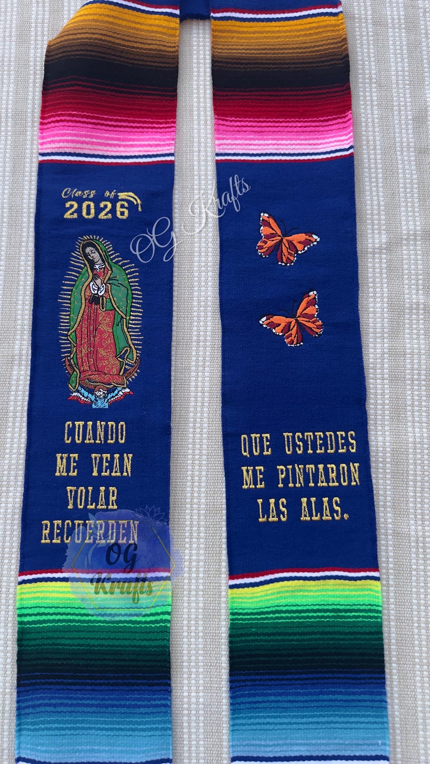 Virgin Butterfly Sarape Graduation Stole Graduation Gift Class of 2026 Mexican Serape Graduation Sash First Generation Grad Sash Senior Gift