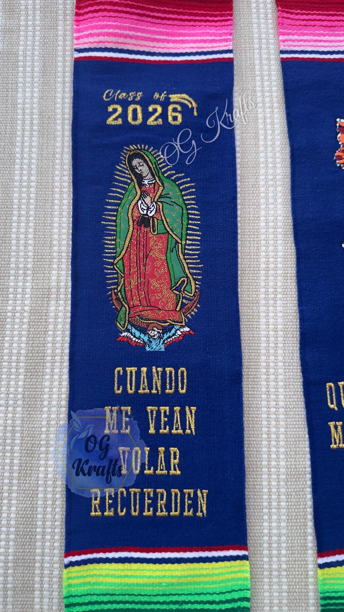 Virgin Butterfly Sarape Graduation Stole Graduation Gift Class of 2026 Mexican Serape Graduation Sash First Generation Grad Sash Senior Gift