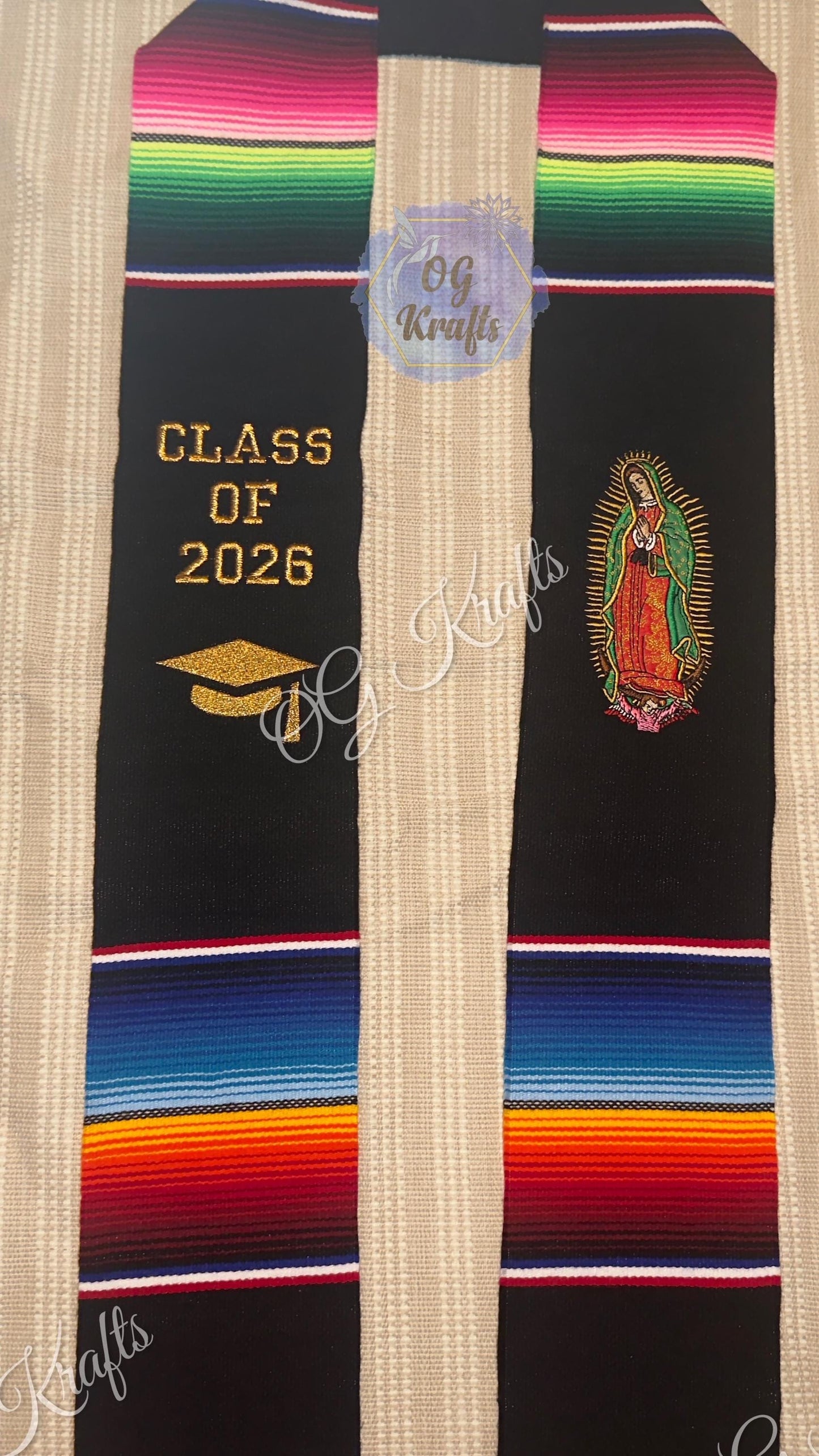 Virgen Class of 2026 Mexican Sarape Graduation Stole Graduation Gift Virgencita sarape Stole Black Grad sash