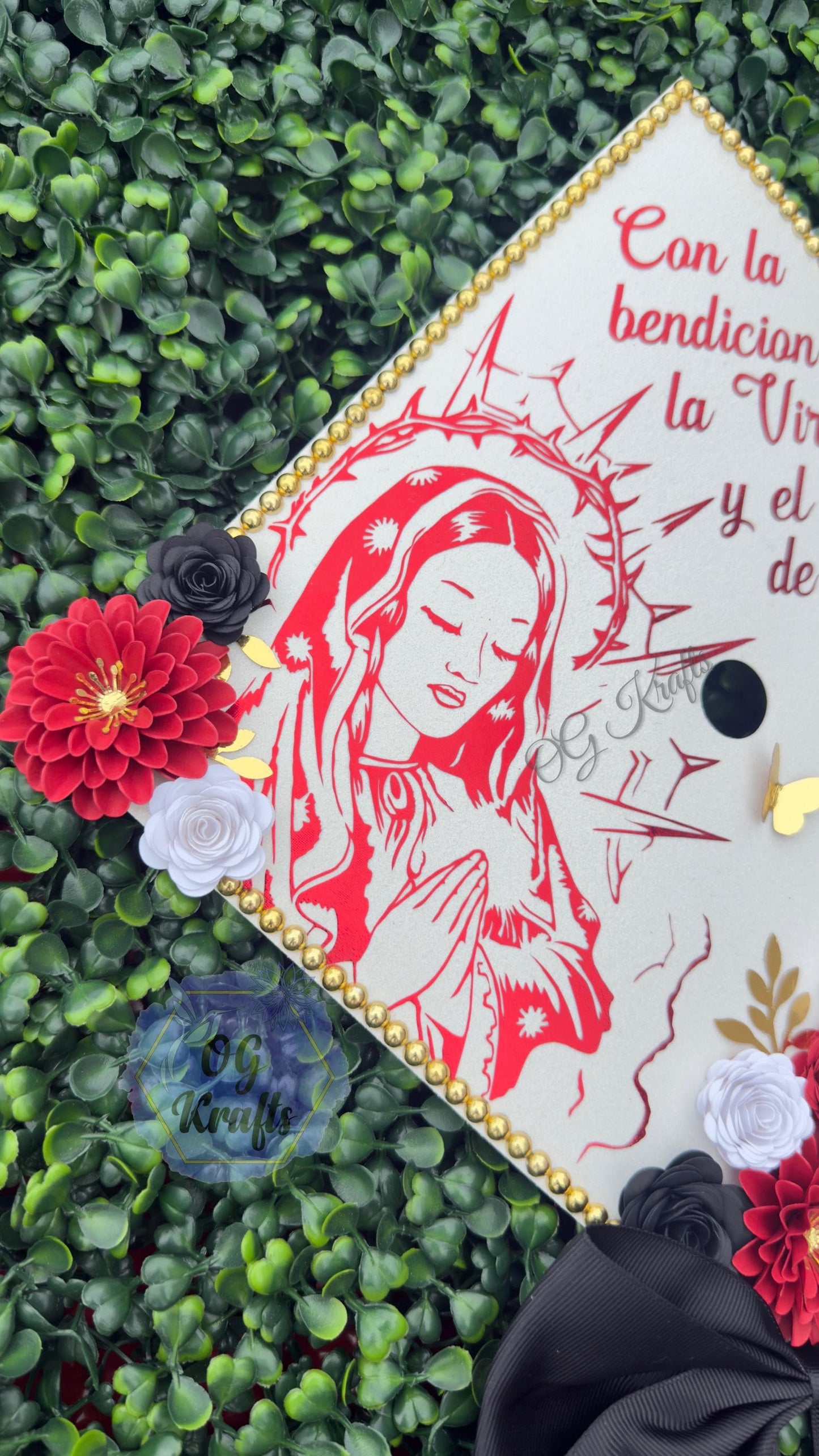 Virgen Graduation Cap Topper Mexican Grad Cap Class of 2026 Cute Virgencita Grad Cap Topper Virgencita Flower Grad Cap with Bow Virgin Mary