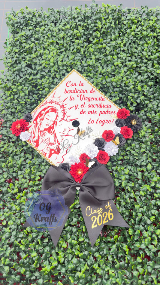 Virgen Graduation Cap Topper Mexican Grad Cap Class of 2026 Cute Virgencita Grad Cap Topper Virgencita Flower Grad Cap with Bow Virgin Mary