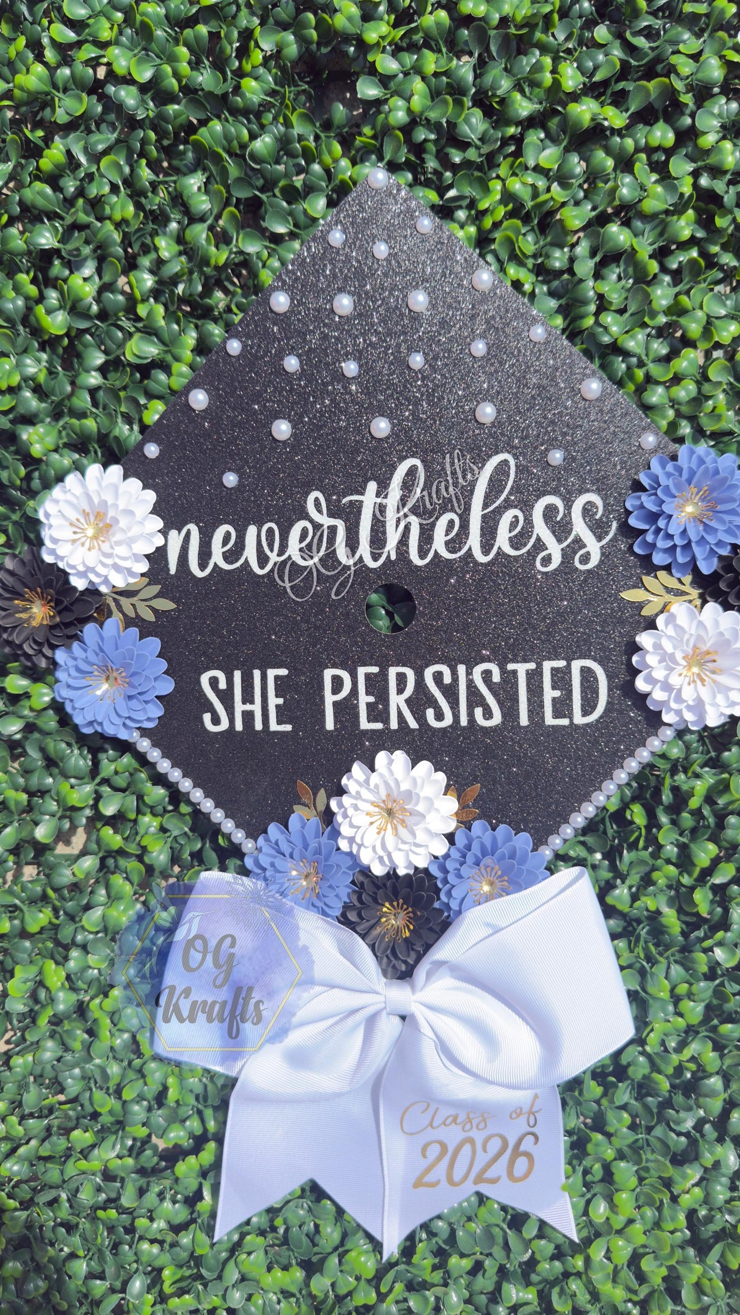READY TO SHIP Nevertheless she Persisted Graduation Cap Topper Class of 2026 Cute Girly Grad Cap Topper Senior Gift Grad Cap Topper with Bow