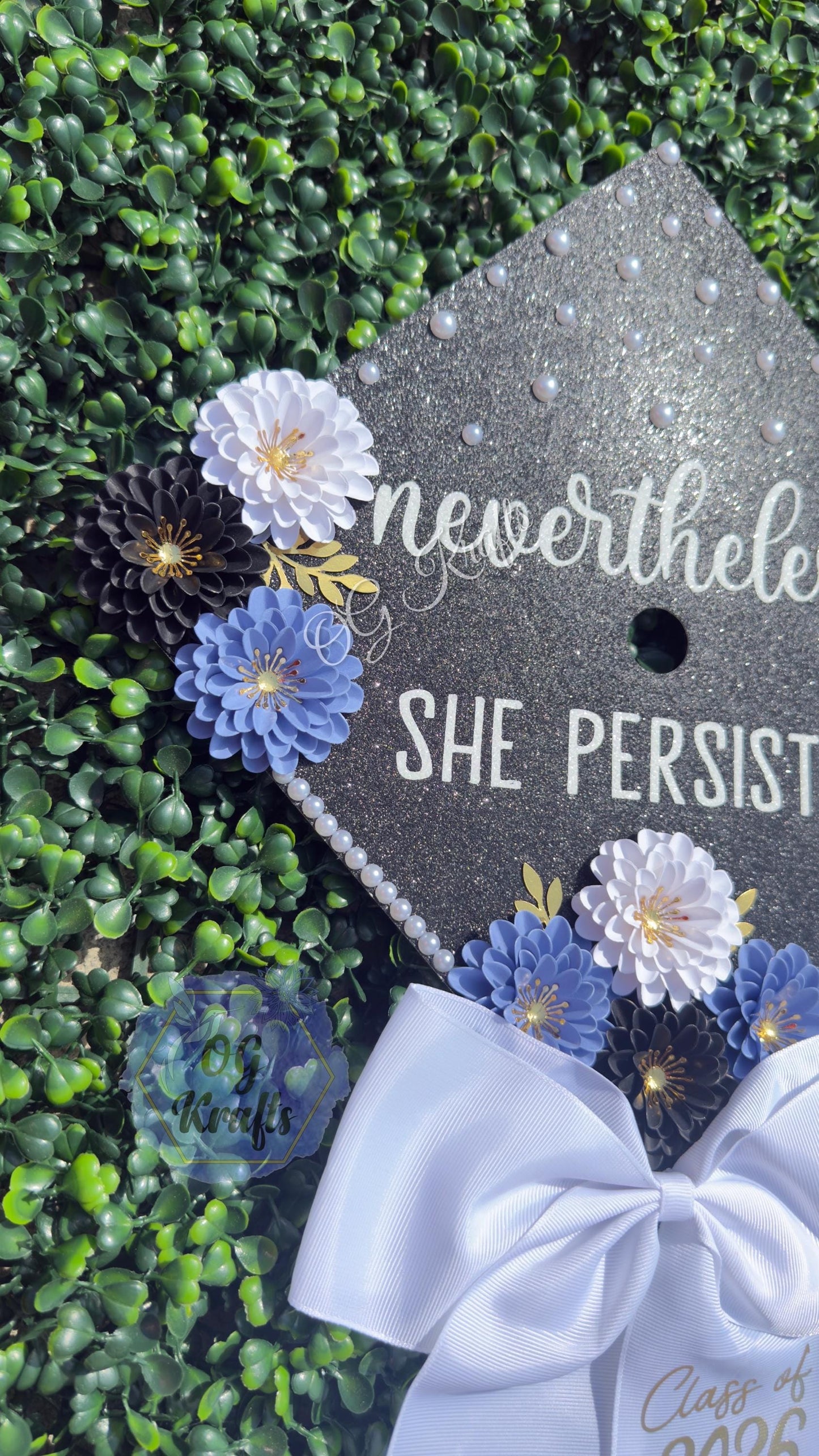 READY TO SHIP Nevertheless she Persisted Graduation Cap Topper Class of 2026 Cute Girly Grad Cap Topper Senior Gift Grad Cap Topper with Bow