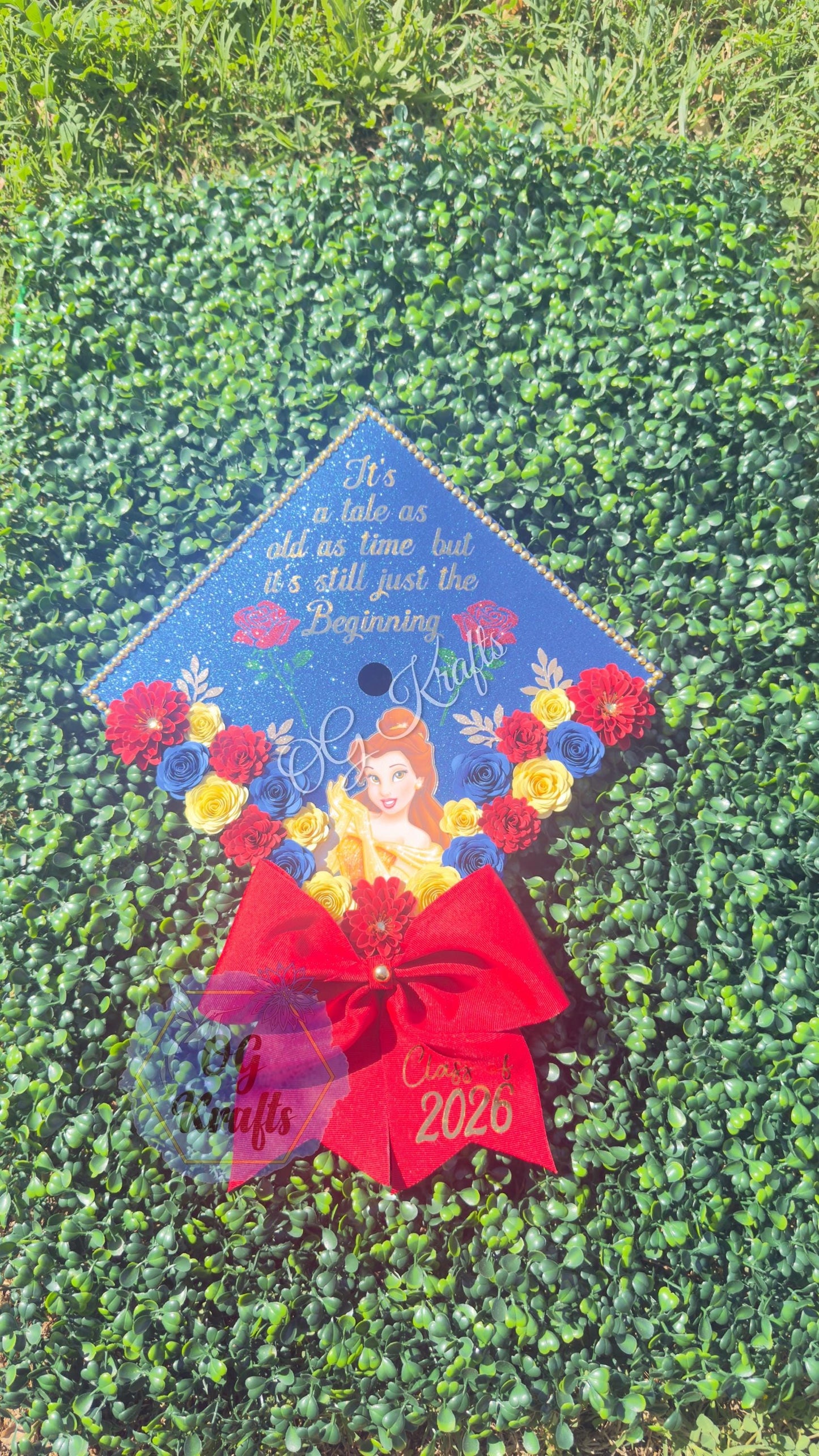 Yellow Princess Fairytale Graduation Cap Topper Personalized Grad Cap Class of 2026 Graduation Gift Beauty Girly beautiful Cap Topper w/bow
