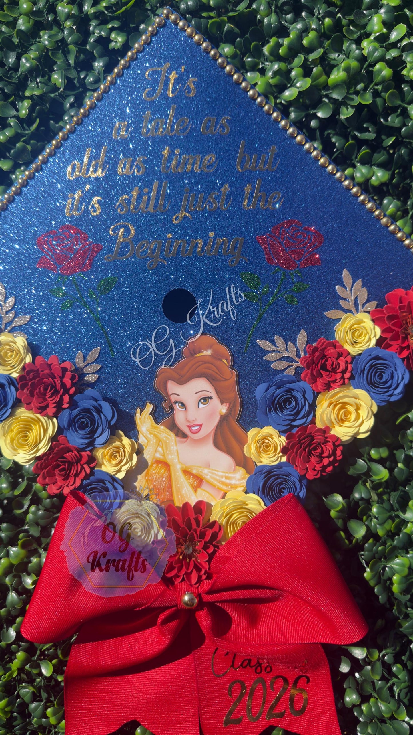 Yellow Princess Fairytale Graduation Cap Topper Personalized Grad Cap Class of 2026 Graduation Gift Beauty Girly beautiful Cap Topper w/bow