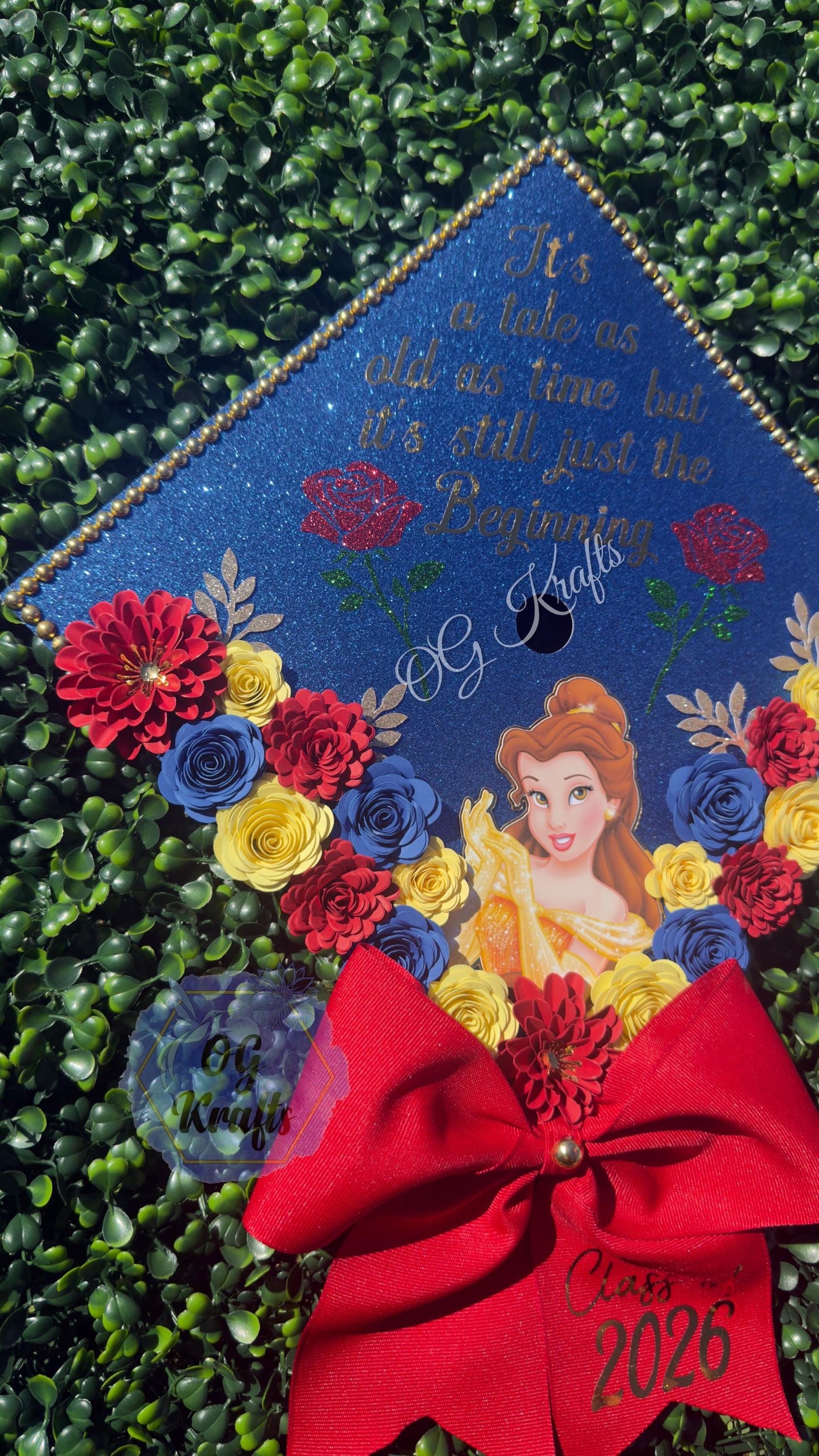 Yellow Princess Fairytale Graduation Cap Topper Personalized Grad Cap Class of 2026 Graduation Gift Beauty Girly beautiful Cap Topper w/bow