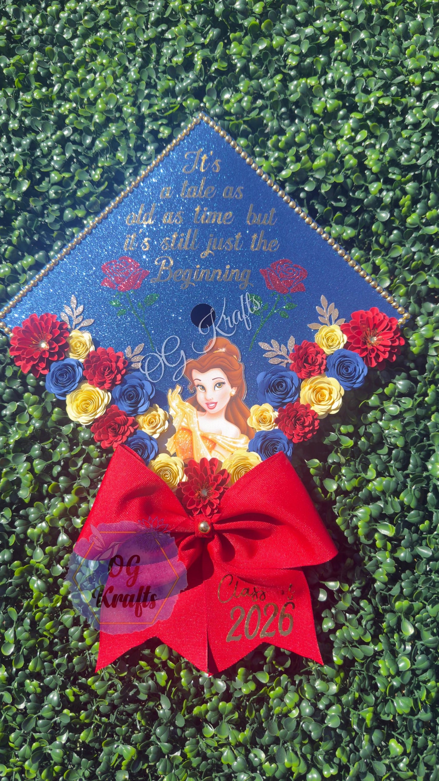 Yellow Princess Fairytale Graduation Cap Topper Personalized Grad Cap Class of 2026 Graduation Gift Beauty Girly beautiful Cap Topper w/bow