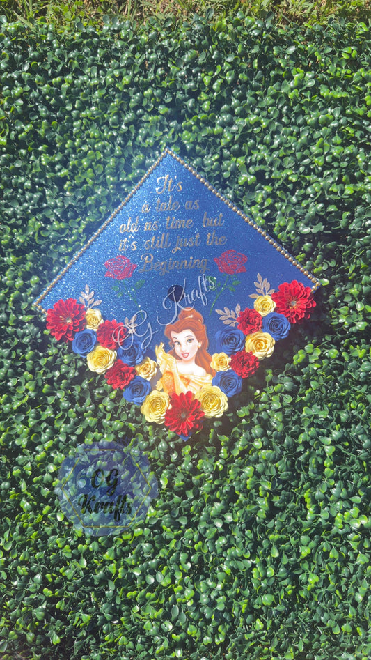 Yellow Princess Fairytale Graduation Cap Topper  Personalized Grad Cap Class of 2026 Graduation Topper Beauty Cap Topper Cute beautiful grad