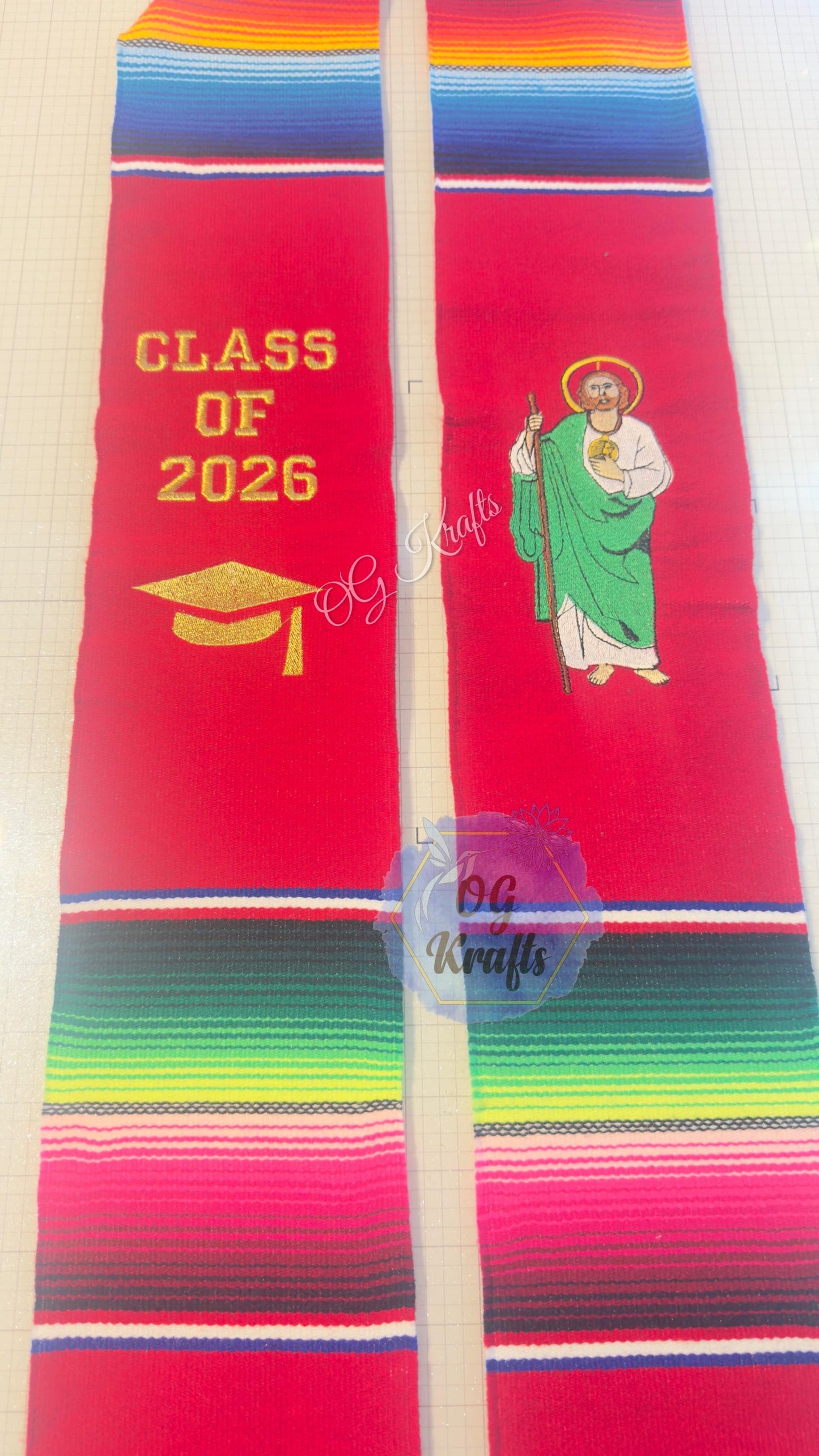 Mexican Sarape Graduation Stole San Judas Tadeo Class of 2026 Authentic Mexican Sarape Graduation Sash