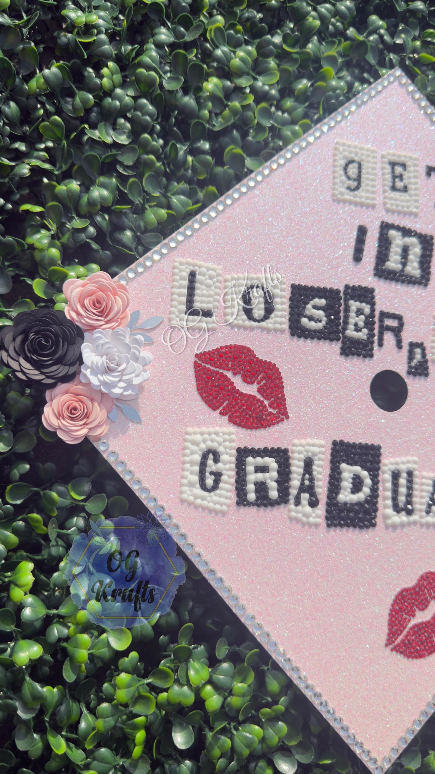 Get in Loser partial bling graduation cap topper Class of 2026 custom grad cap Senior 2026 Cute Girly Bling Grad Cap Design Pink Girly Grad