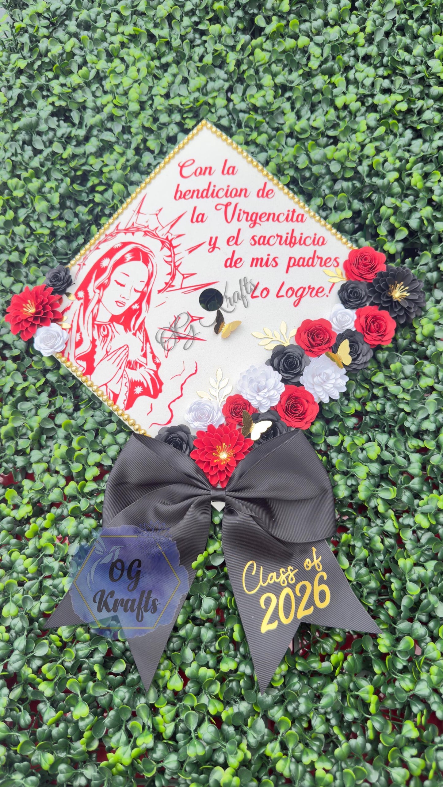Virgen Graduation Cap Topper Mexican Grad Cap Class of 2026 Cute Virgencita Grad Cap Topper Virgencita Flower Grad Cap with Bow Virgin Mary