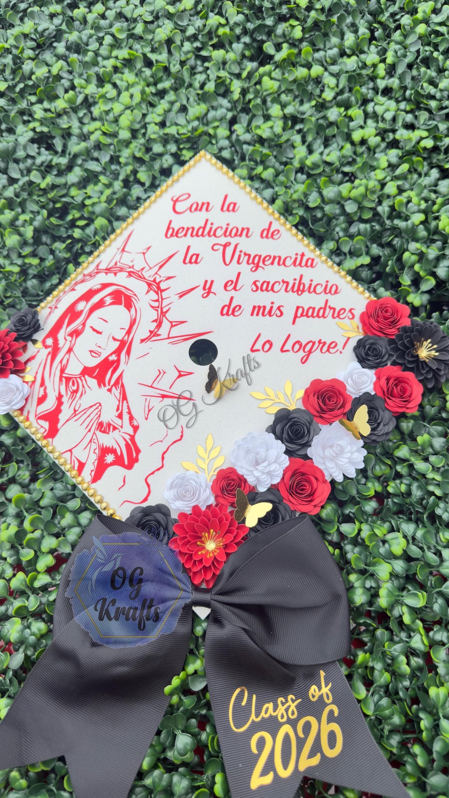 READY TO SHIP Virgen Graduation Cap Topper Mexican Grad Cap Class of 2026 Cute Virgencita Grad Cap Topper Virgencita Flower Grad Cap wit Bow