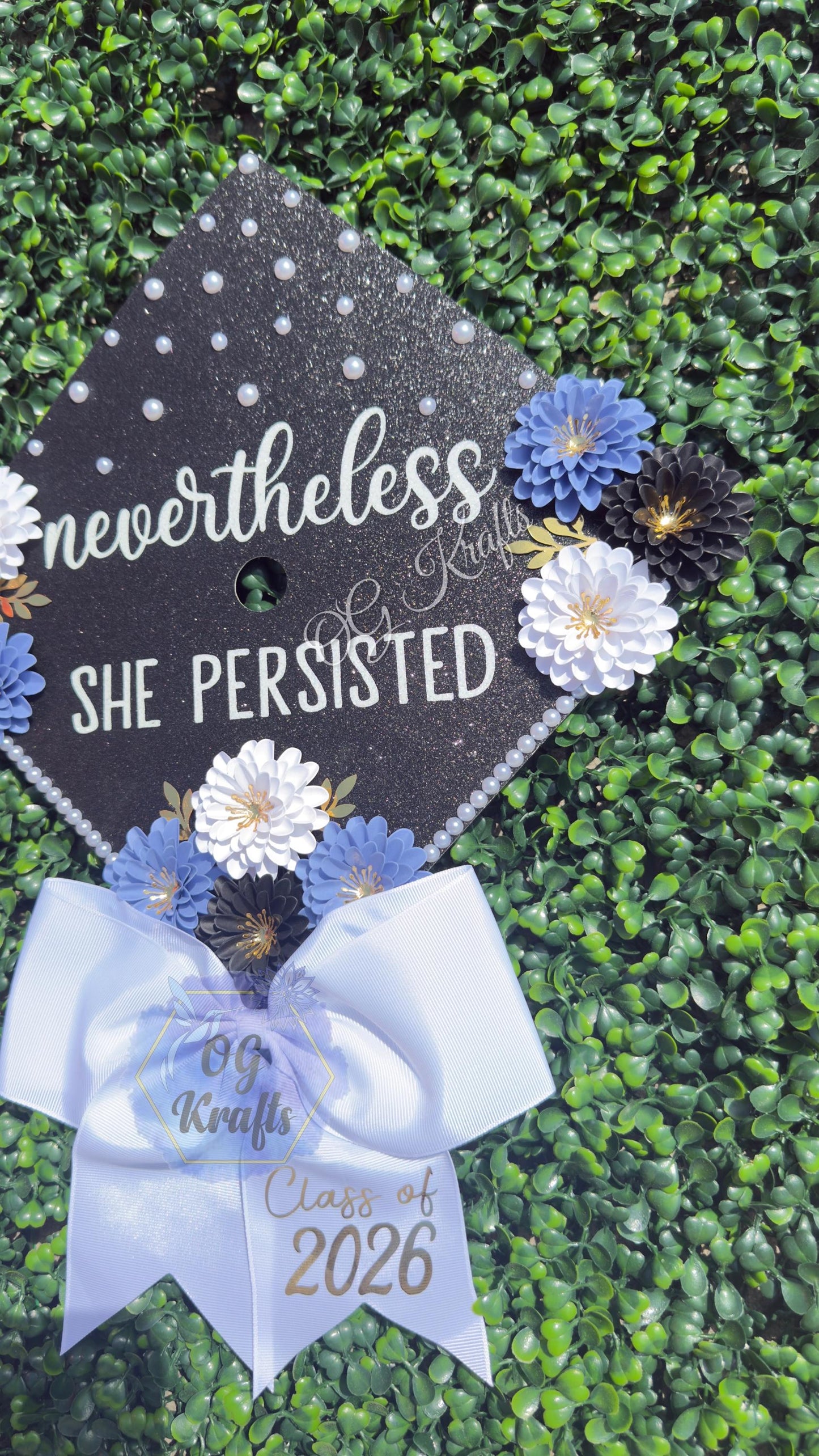 Nevertheless she Persisted Graduation Cap Topper Class of 2026 Cute Girly Grad Cap Topper viral Senior Gift Flower Grad Cap Topper with Bow