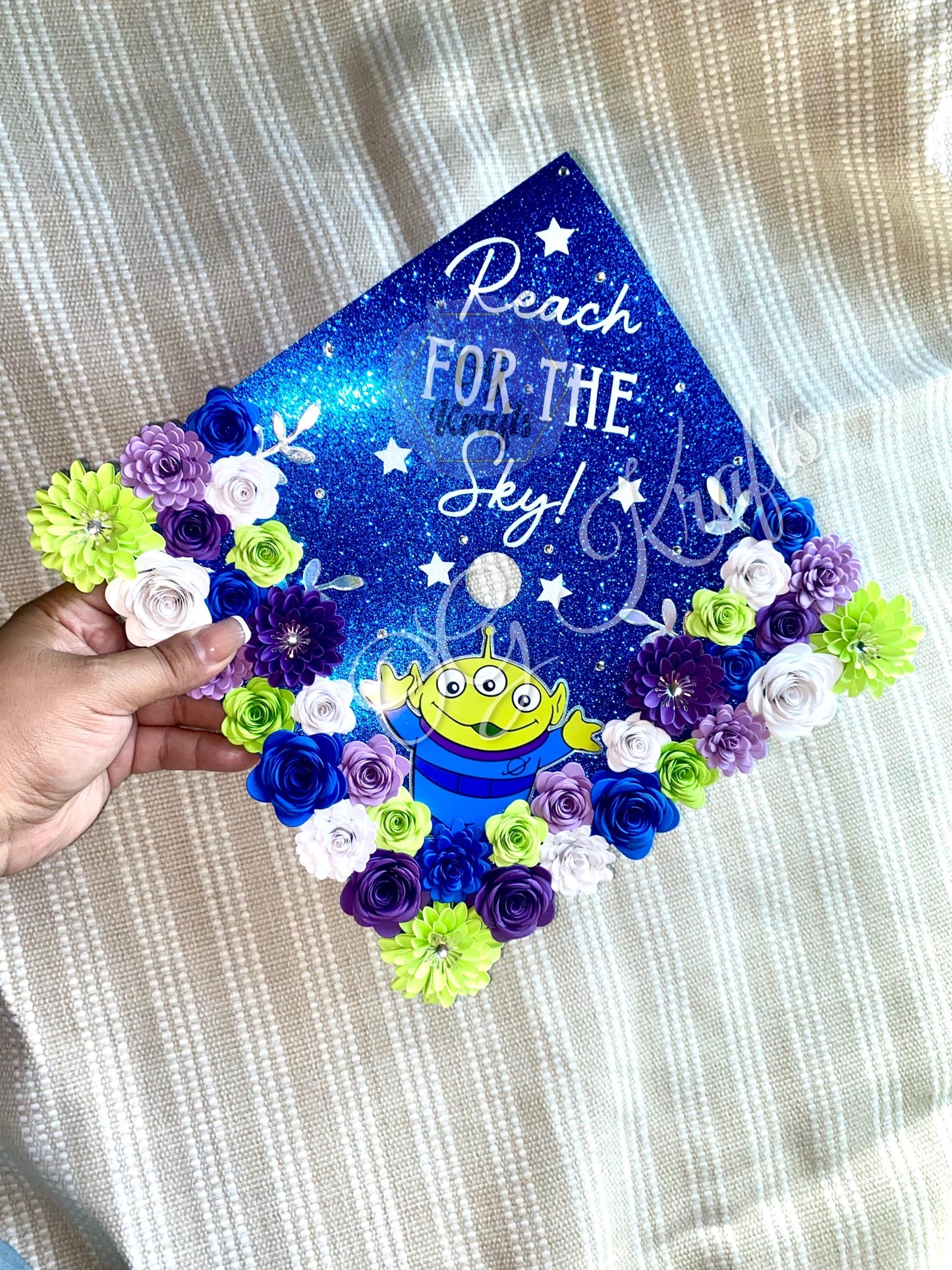 READY TO SHIP Reach for the Sky Graduation Cap Topper Class of 2026 Graduation Topper Grad Cap Designs Viral Girly Alien Cap Topper