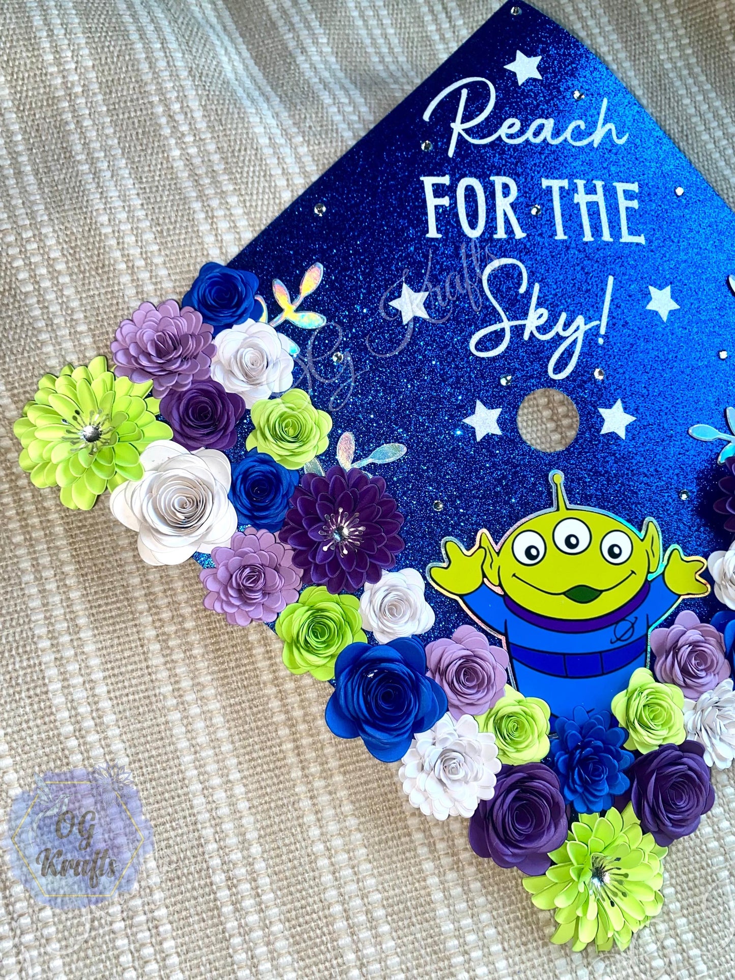 READY TO SHIP Reach for the Sky Graduation Cap Topper Class of 2026 Graduation Topper Grad Cap Designs Viral Girly Alien Cap Topper