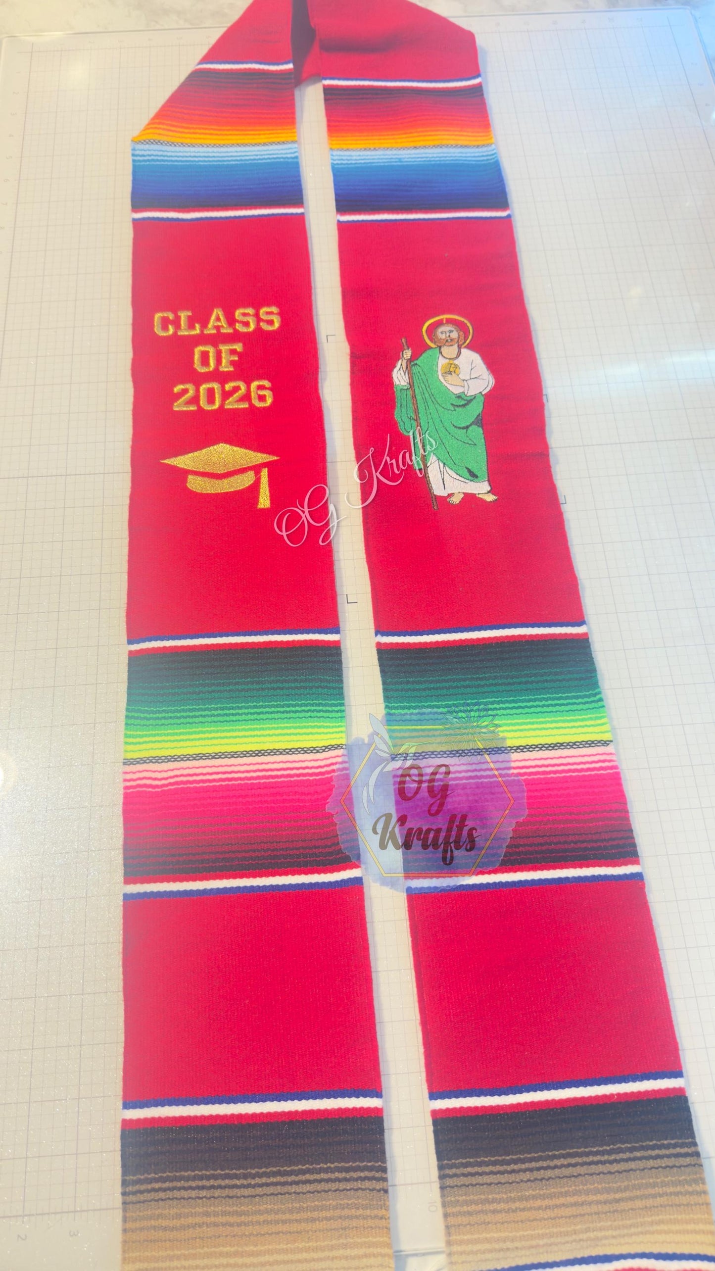 Mexican Sarape Graduation Stole San Judas Tadeo Class of 2026 Authentic Mexican Sarape Graduation Sash