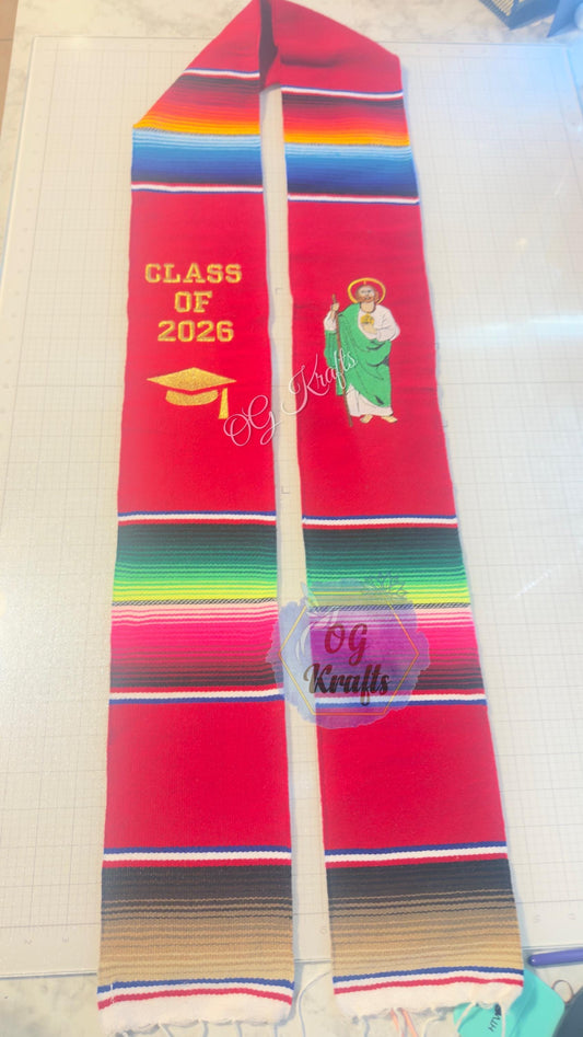 Mexican Sarape Graduation Stole San Judas Tadeo Class of 2026 Authentic Mexican Sarape Graduation Sash